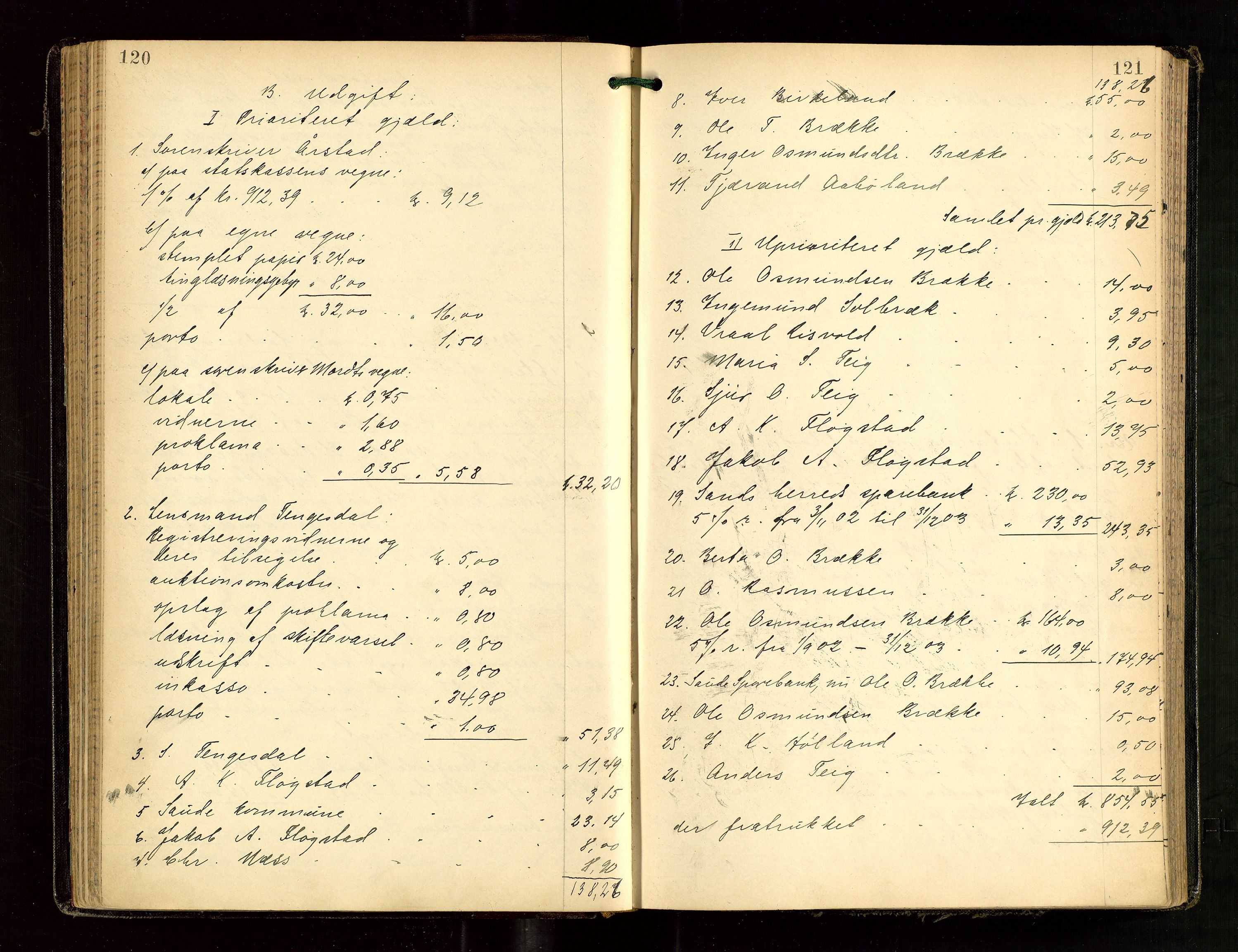 Ryfylke tingrett, AV/SAST-A-100055/001/IV/IVG/L0002: Skifteutlodningsprotokoll Med register, 1903-1907, p. 120-121