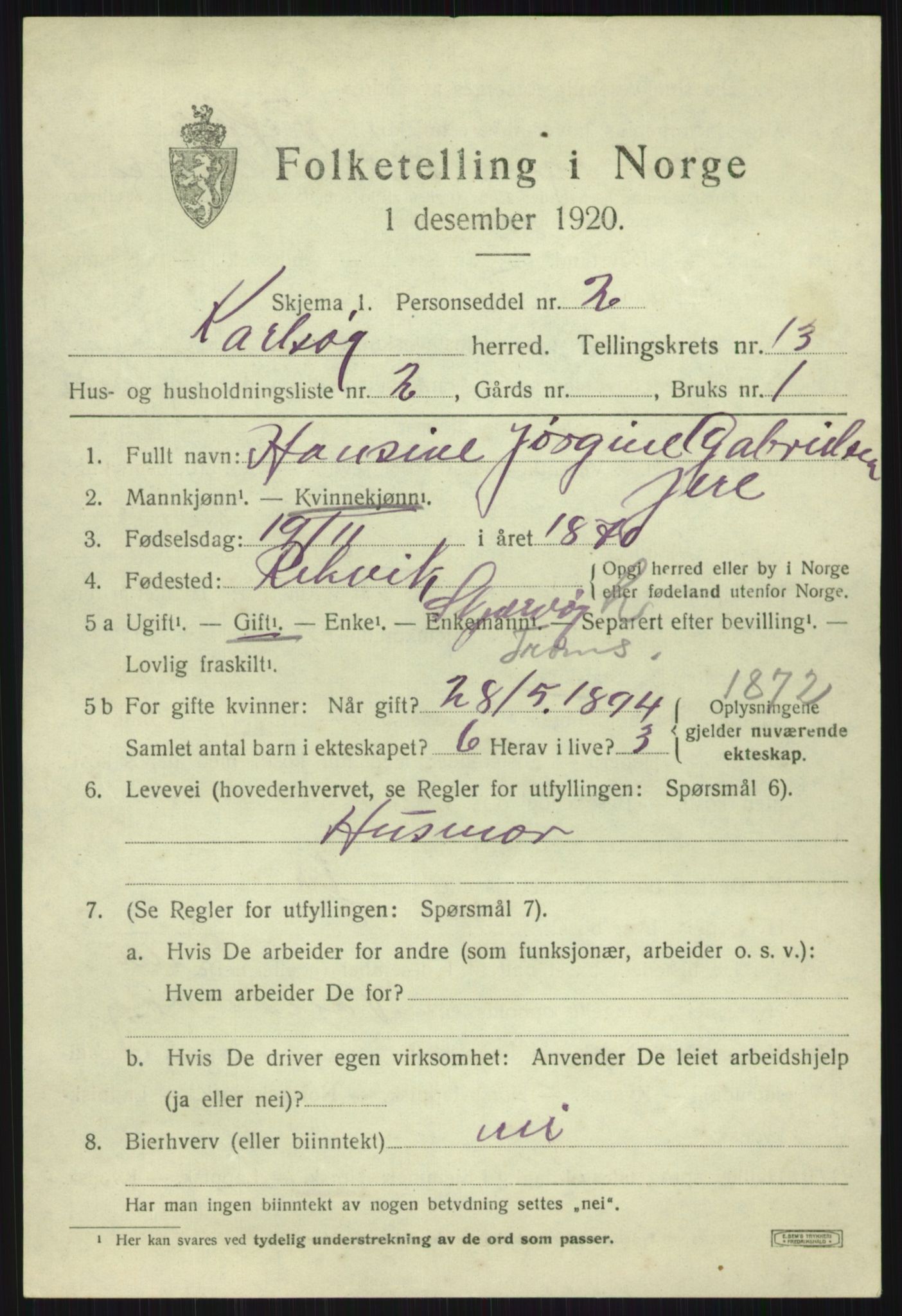 SATØ, 1920 census for Karlsøy, 1920, p. 4468