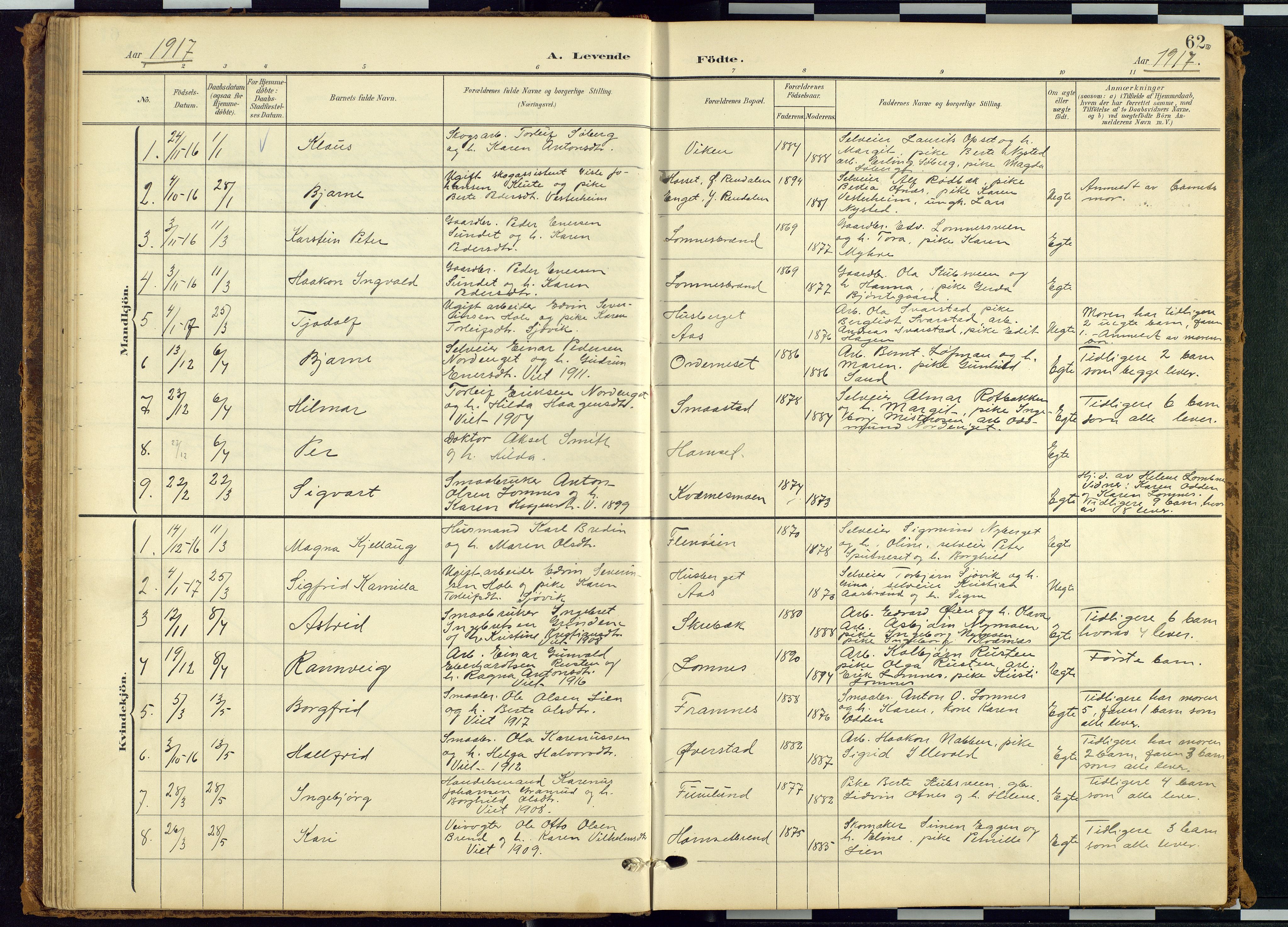 Rendalen prestekontor, SAH/PREST-054/H/Ha/Hab/L0010: Parish register (copy) no. 10, 1903-1940, p. 62