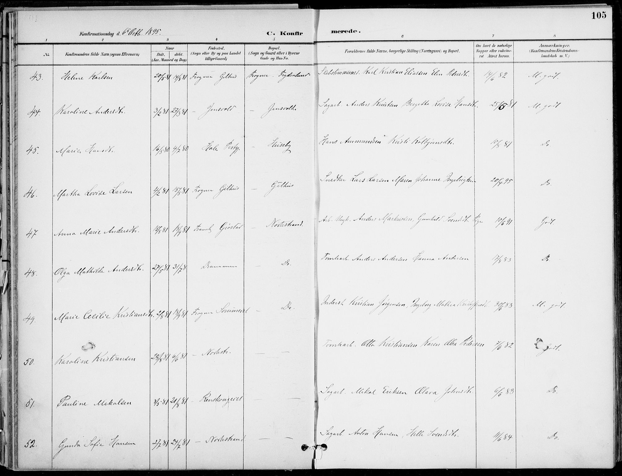 Lier kirkebøker, AV/SAKO-A-230/F/Fa/L0016: Parish register (official) no. I 16, 1895-1900, p. 105