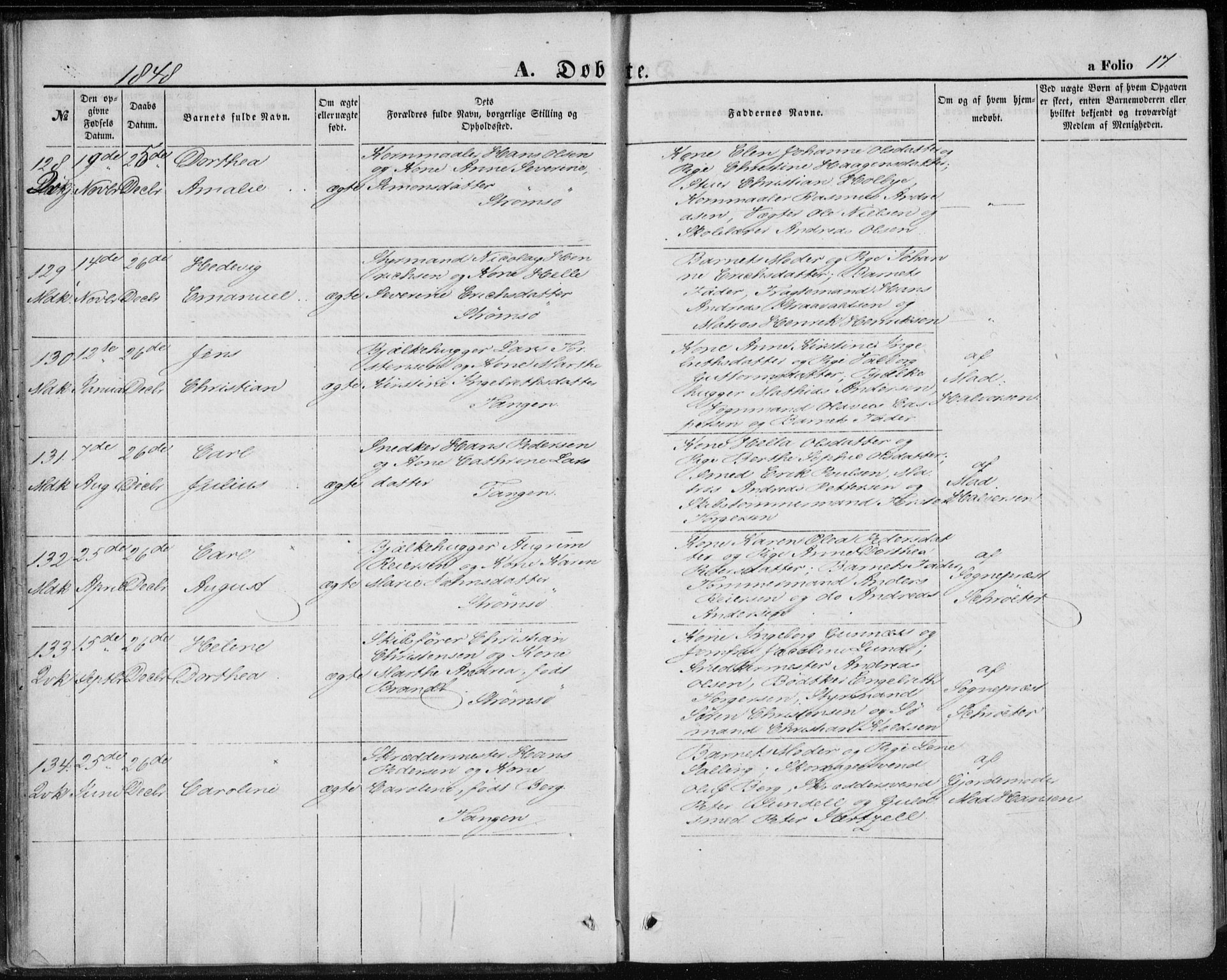 Strømsø kirkebøker, AV/SAKO-A-246/F/Fa/L0014: Parish register (official) no. I 14, 1848-1858, p. 17