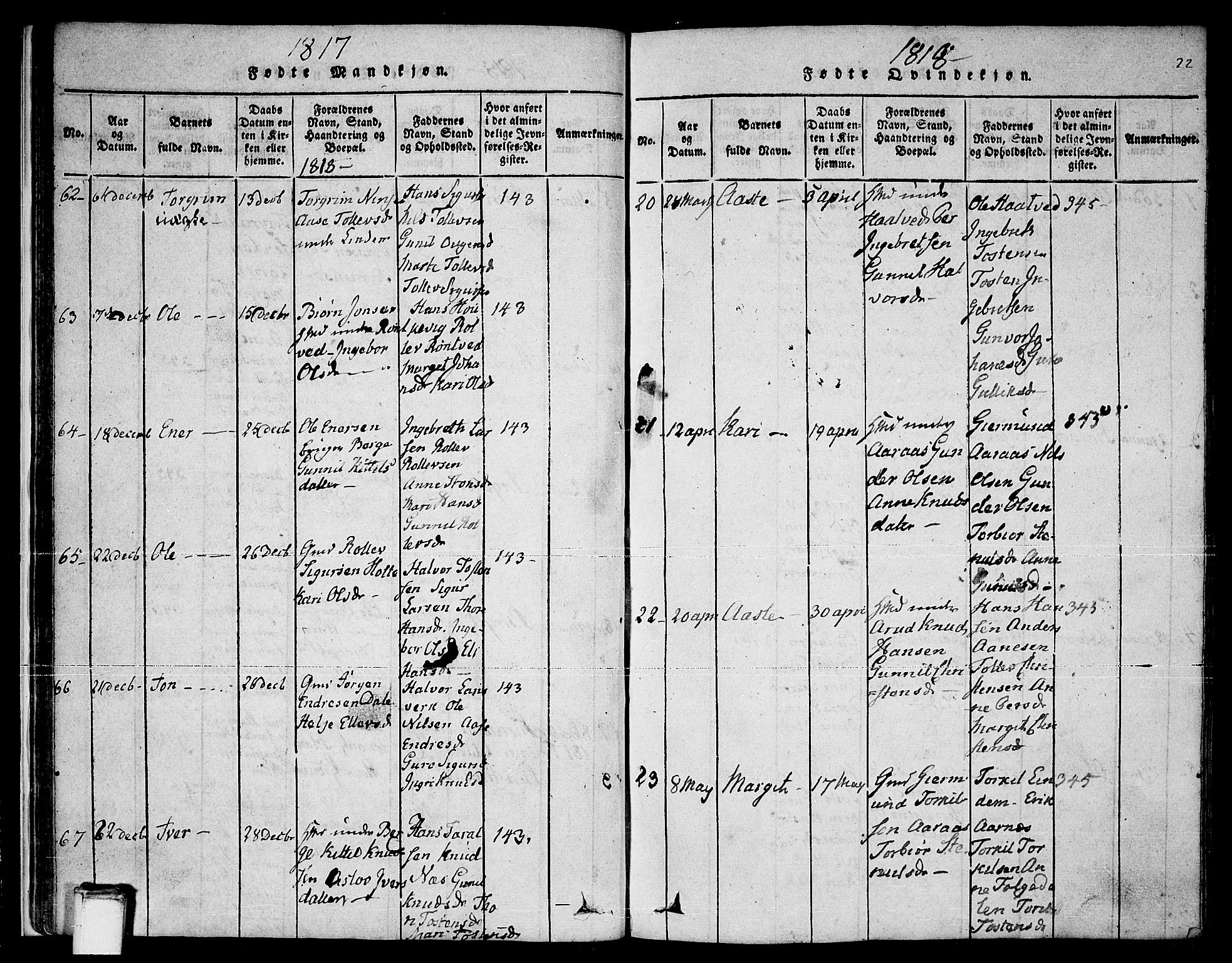 Sauherad kirkebøker, AV/SAKO-A-298/F/Fa/L0005: Parish register (official) no. I 5, 1815-1829, p. 22