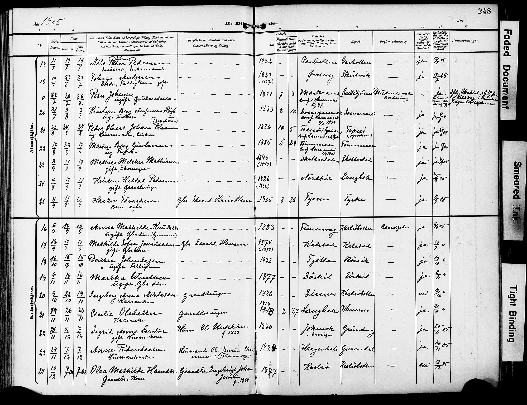 Ministerialprotokoller, klokkerbøker og fødselsregistre - Nordland, AV/SAT-A-1459/859/L0848: Parish register (official) no. 859A08, 1900-1912, p. 248