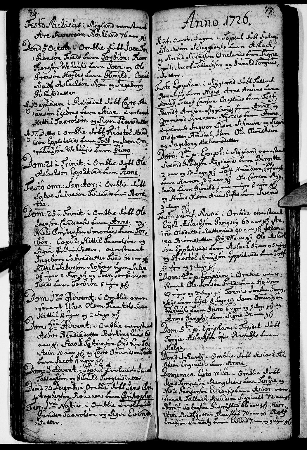 Åmli sokneprestkontor, AV/SAK-1111-0050/F/Fa/Fac/L0001: Parish register (official) no. A 1, 1711-1740, p. 76-77