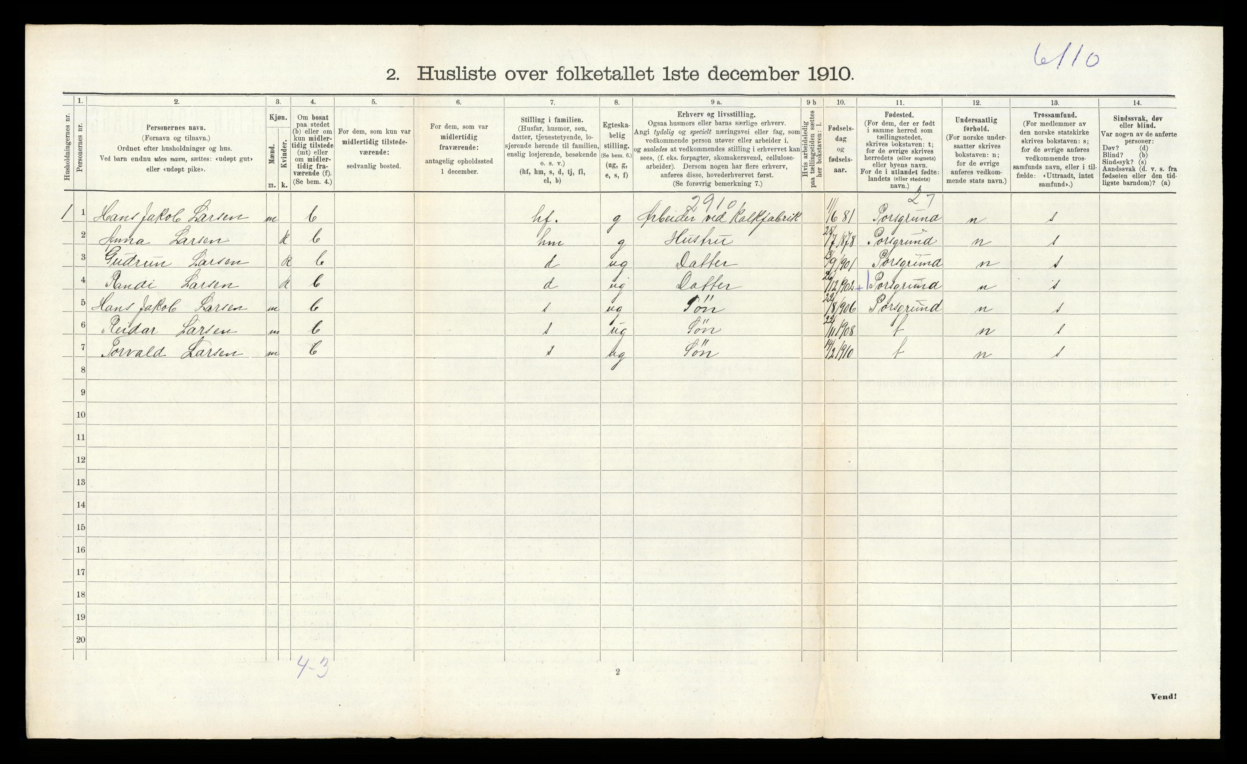 RA, 1910 census for Eidanger, 1910, p. 724