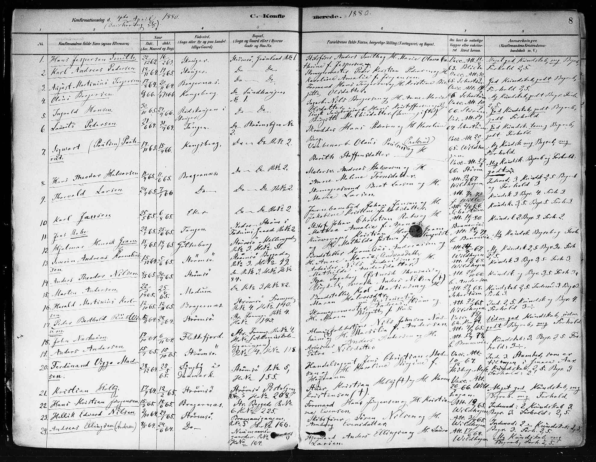 Strømsø kirkebøker, AV/SAKO-A-246/F/Fa/L0022: Parish register (official) no. I 22, 1879-1899, p. 8