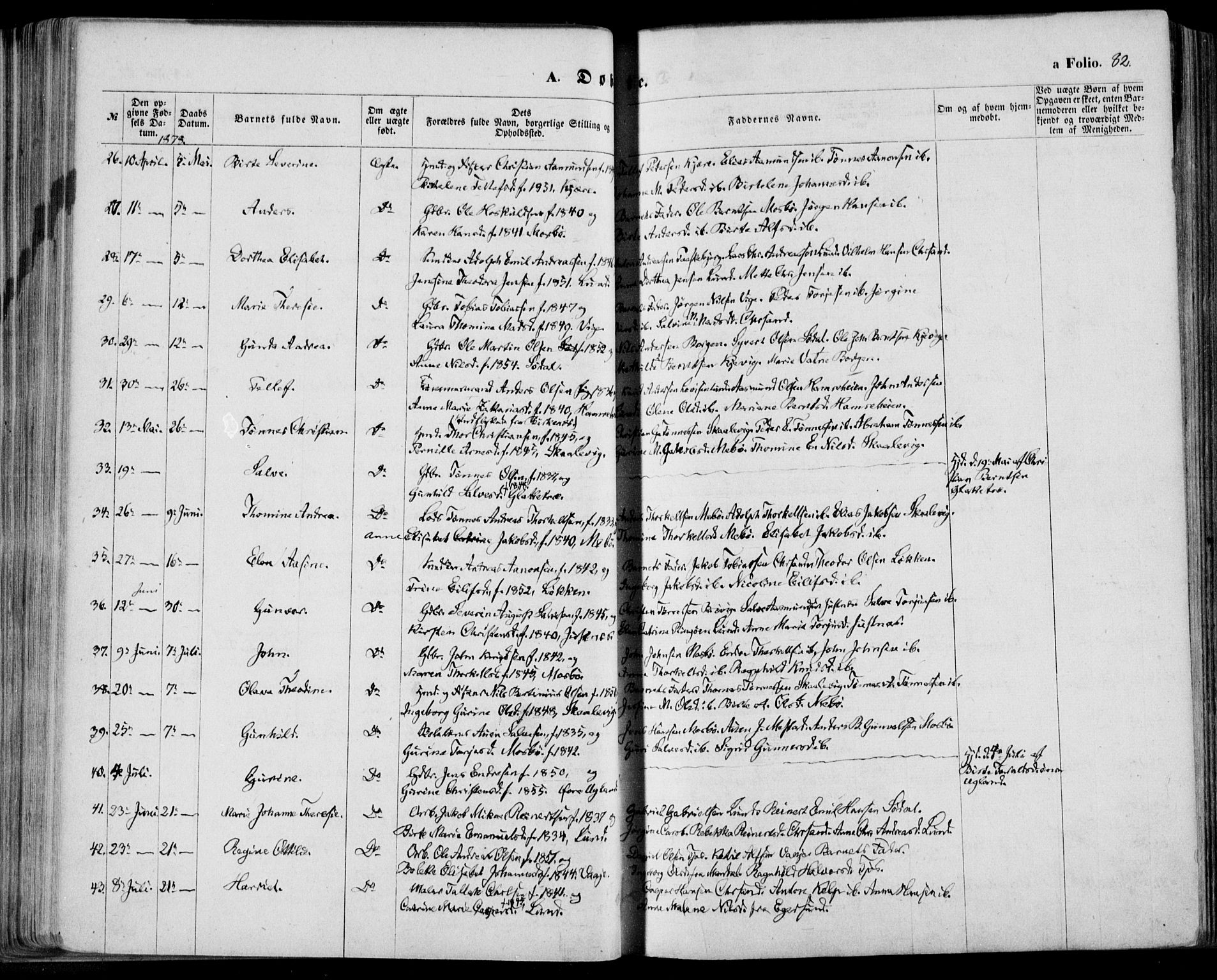 Oddernes sokneprestkontor, AV/SAK-1111-0033/F/Fa/Faa/L0008: Parish register (official) no. A 8, 1864-1880, p. 82