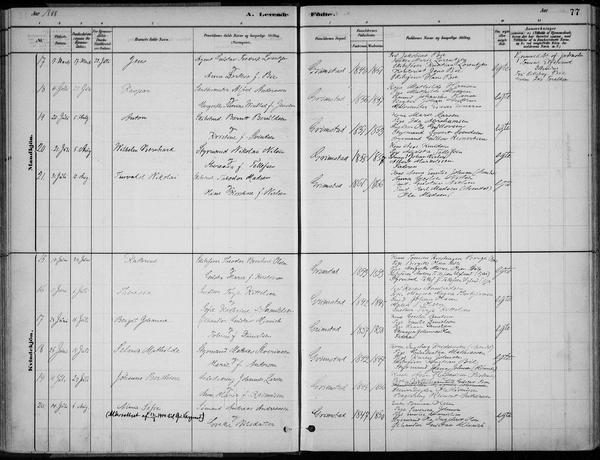 Grimstad sokneprestkontor, SAK/1111-0017/F/Fa/L0003: Parish register (official) no. A 2, 1882-1912, p. 77
