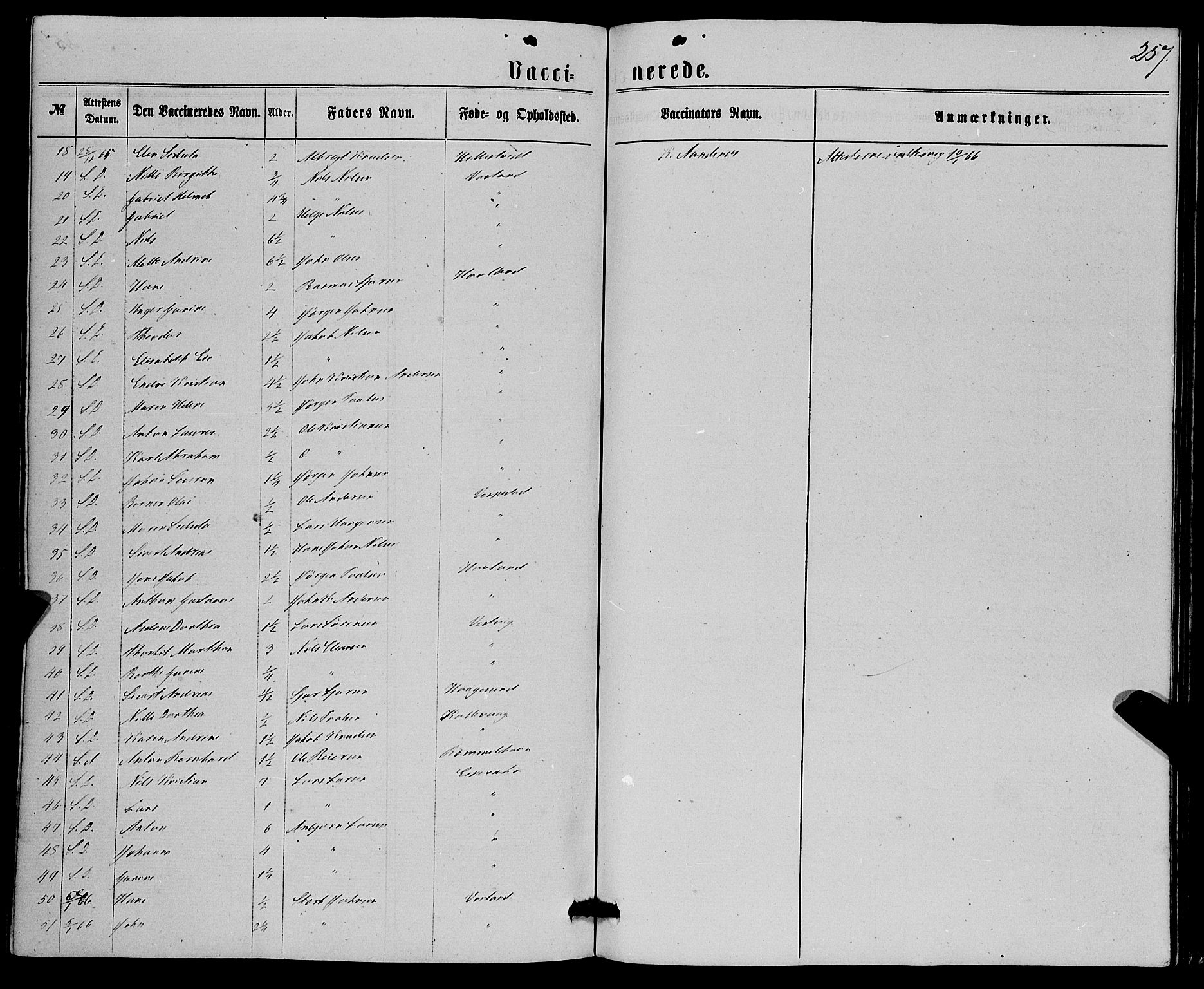 Finnås sokneprestembete, AV/SAB-A-99925/H/Ha/Haa/Haaa/L0008: Parish register (official) no. A 8, 1863-1872, p. 257