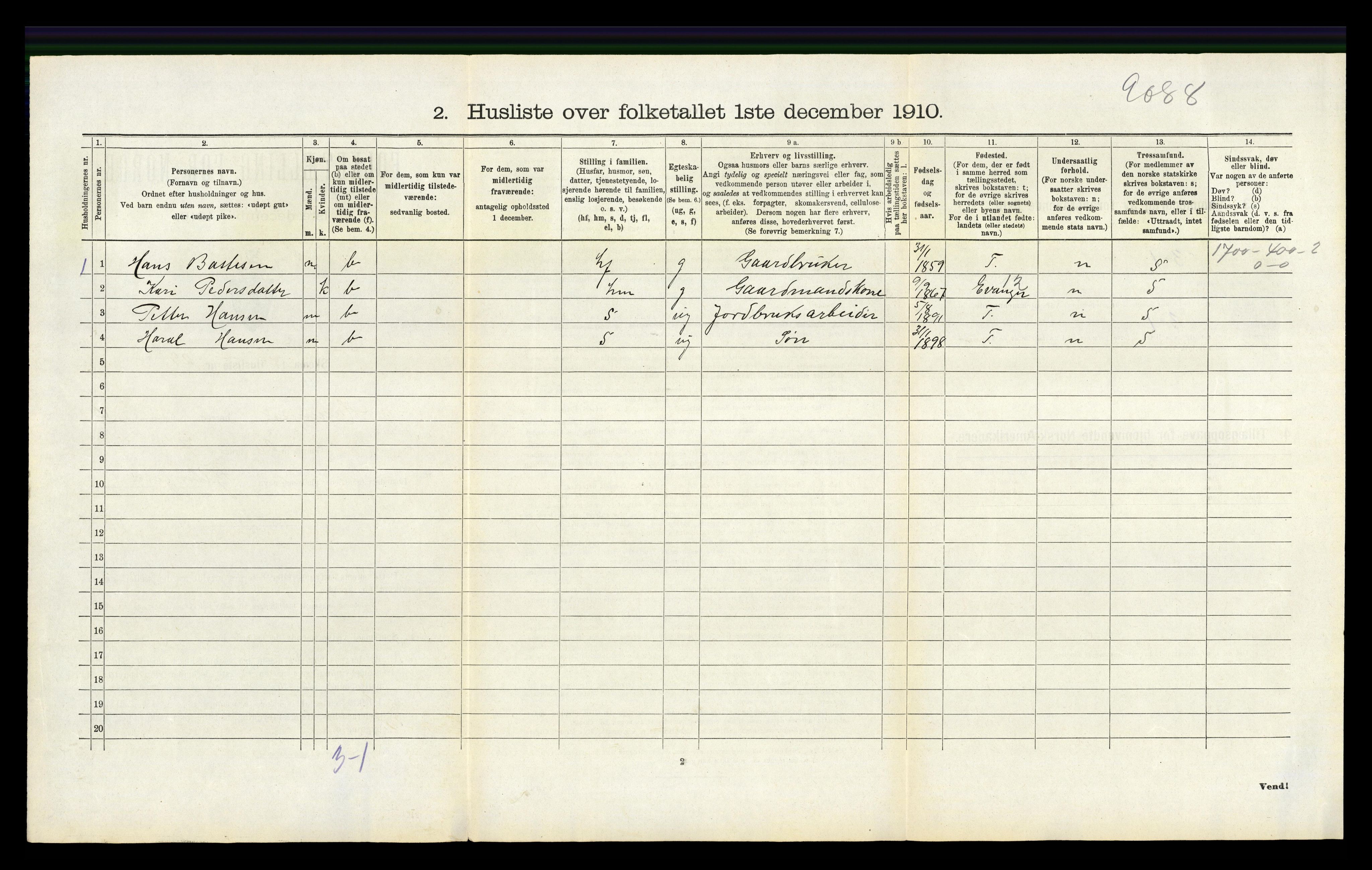 RA, 1910 census for Hamre, 1910, p. 295