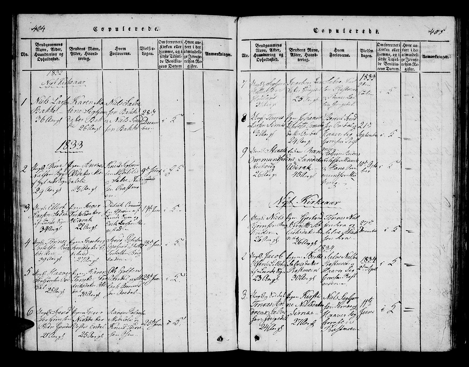 Bakke sokneprestkontor, SAK/1111-0002/F/Fa/Faa/L0003: Parish register (official) no. A 3, 1815-1835, p. 404-405
