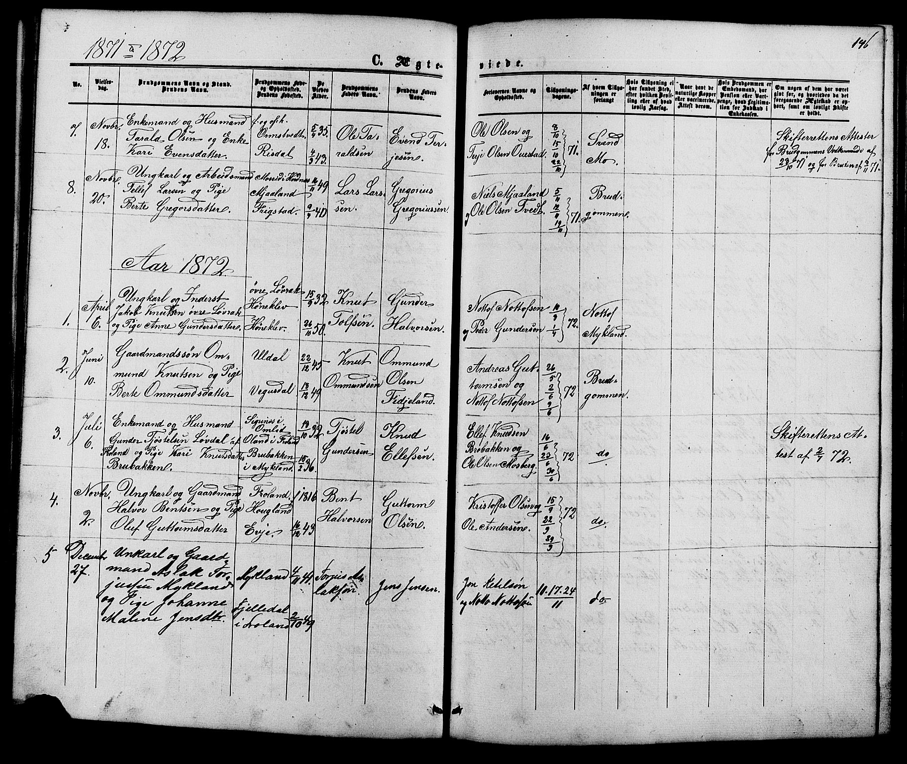 Herefoss sokneprestkontor, AV/SAK-1111-0019/F/Fb/Fbc/L0002: Parish register (copy) no. B 2, 1867-1886, p. 146