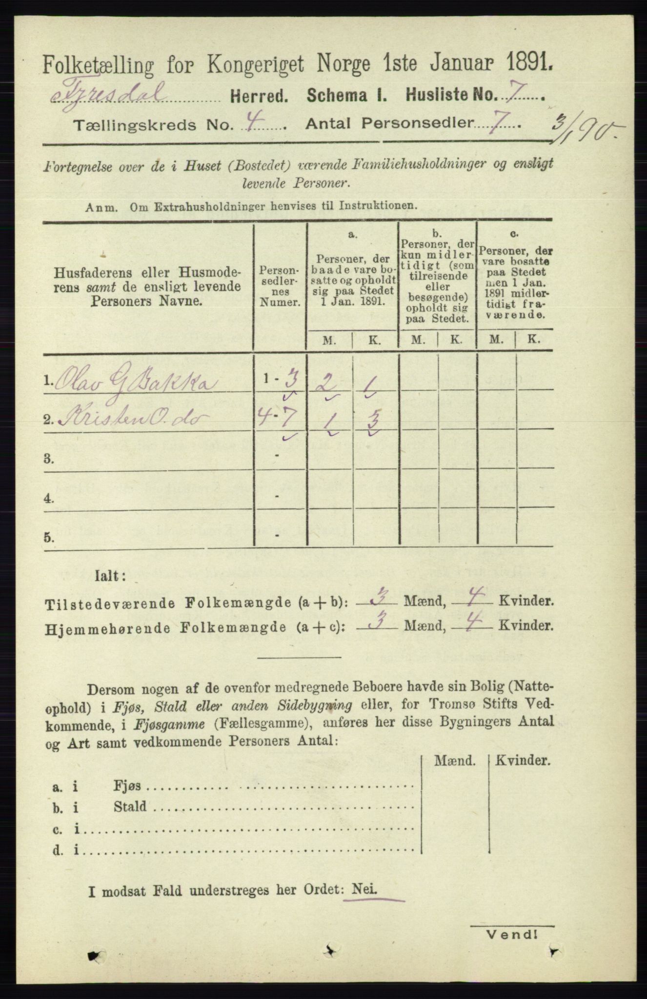 RA, 1891 census for 0831 Fyresdal, 1891, p. 748