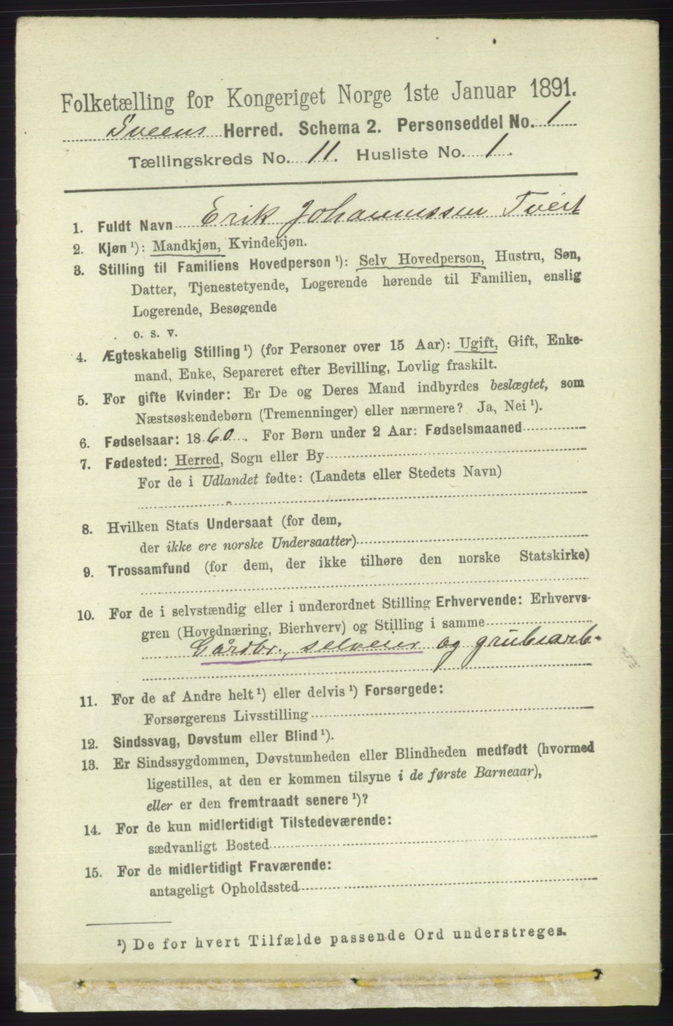 RA, 1891 census for 1216 Sveio, 1891, p. 3122