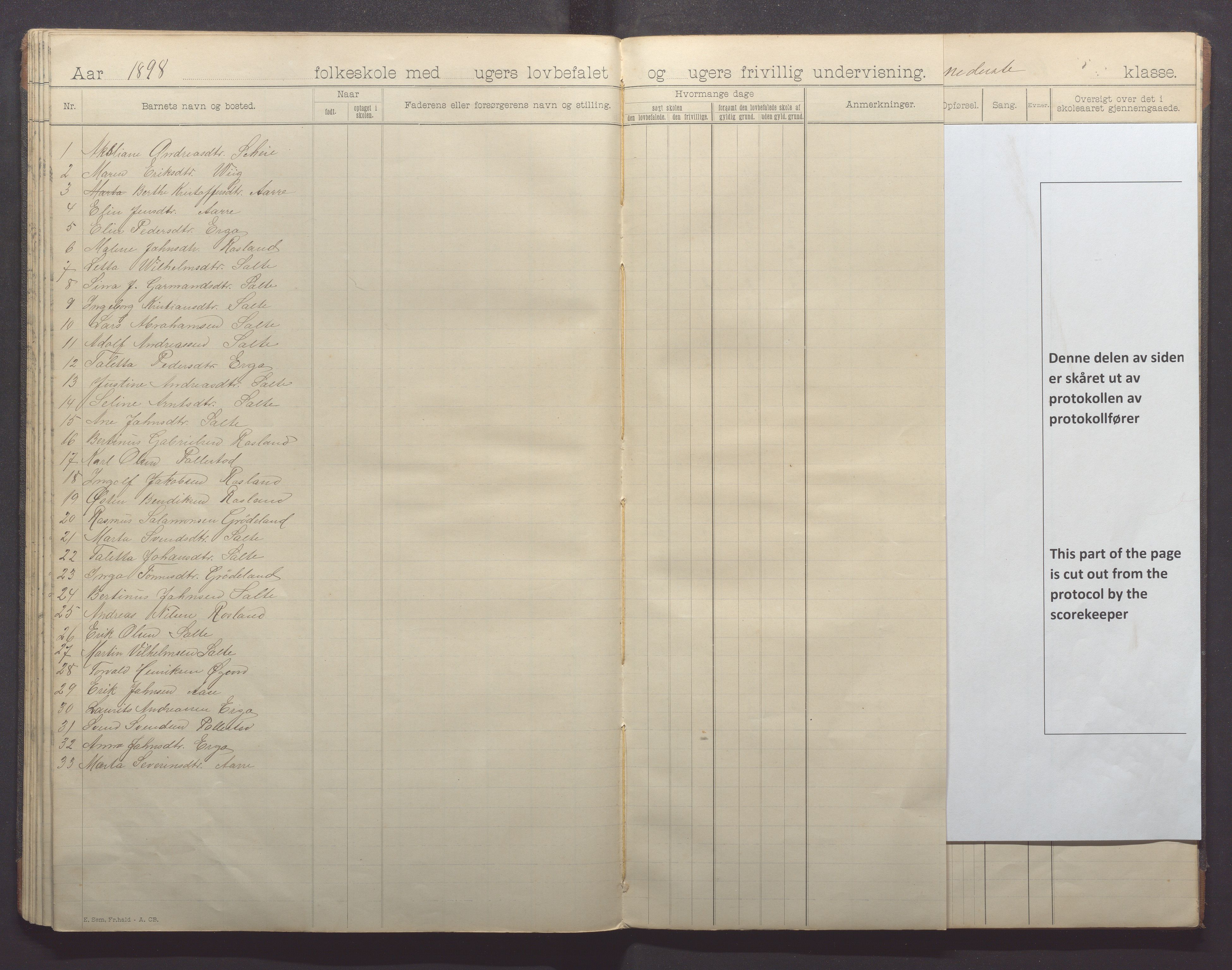 Klepp kommune - Pollestad skule, IKAR/K-100295/H/L0001: Skoleprotokoll, 1892-1898, p. 43