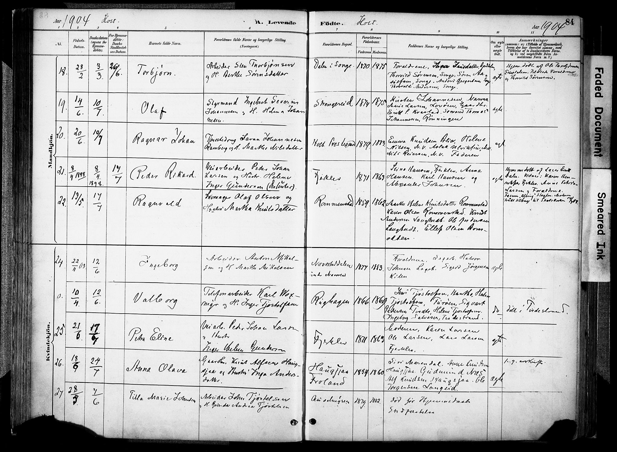 Holt sokneprestkontor, AV/SAK-1111-0021/F/Fa/L0012: Parish register (official) no. A 12, 1885-1907, p. 84