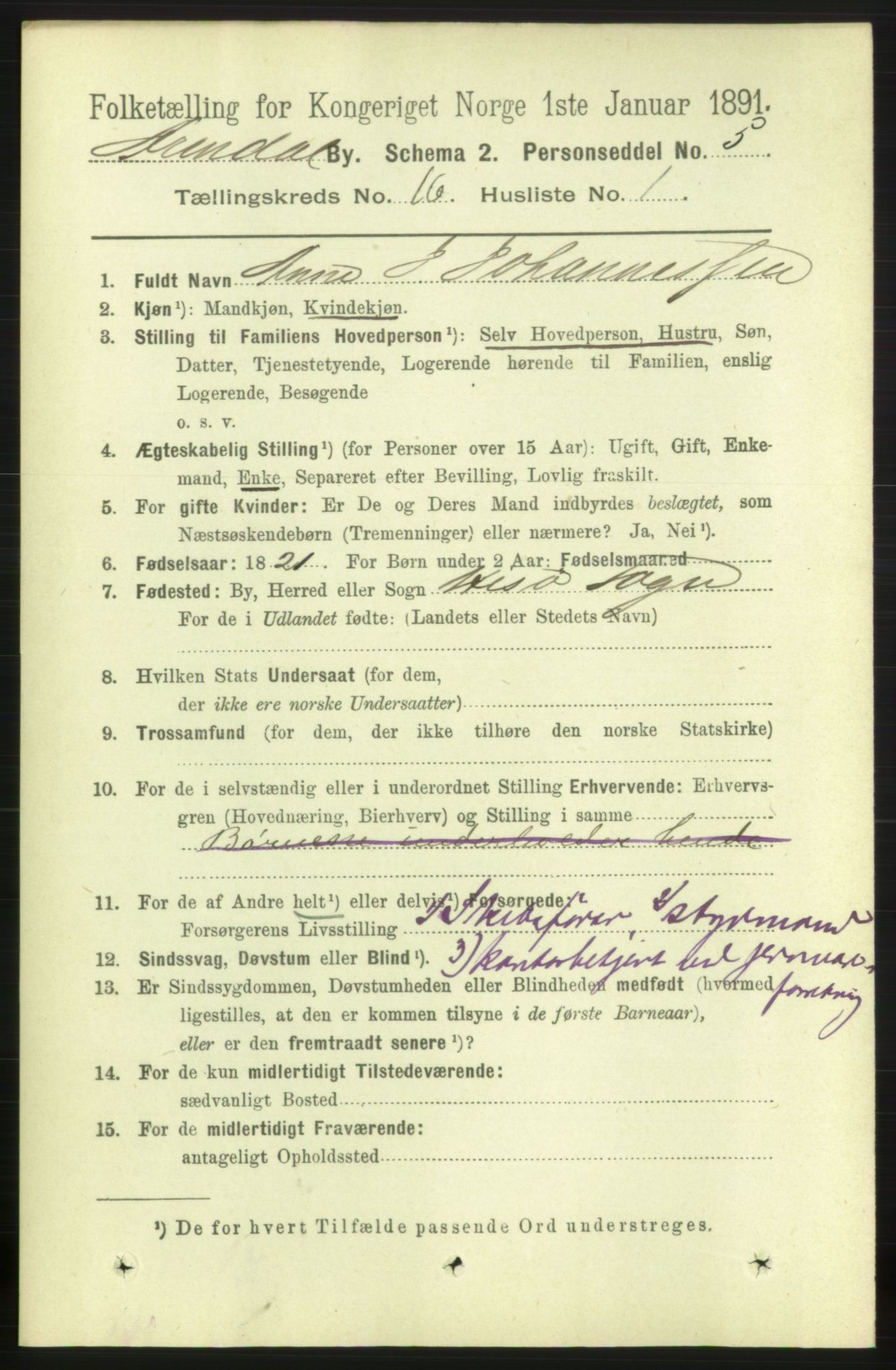 RA, 1891 census for 0903 Arendal, 1891, p. 5364