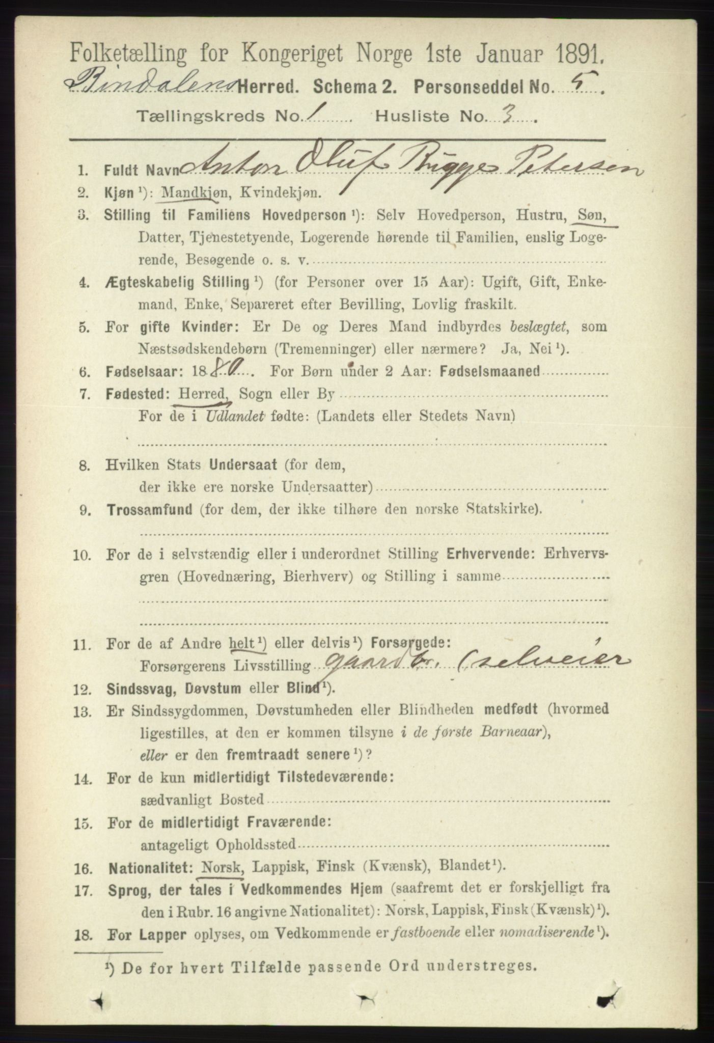 RA, 1891 census for 1811 Bindal, 1891, p. 78