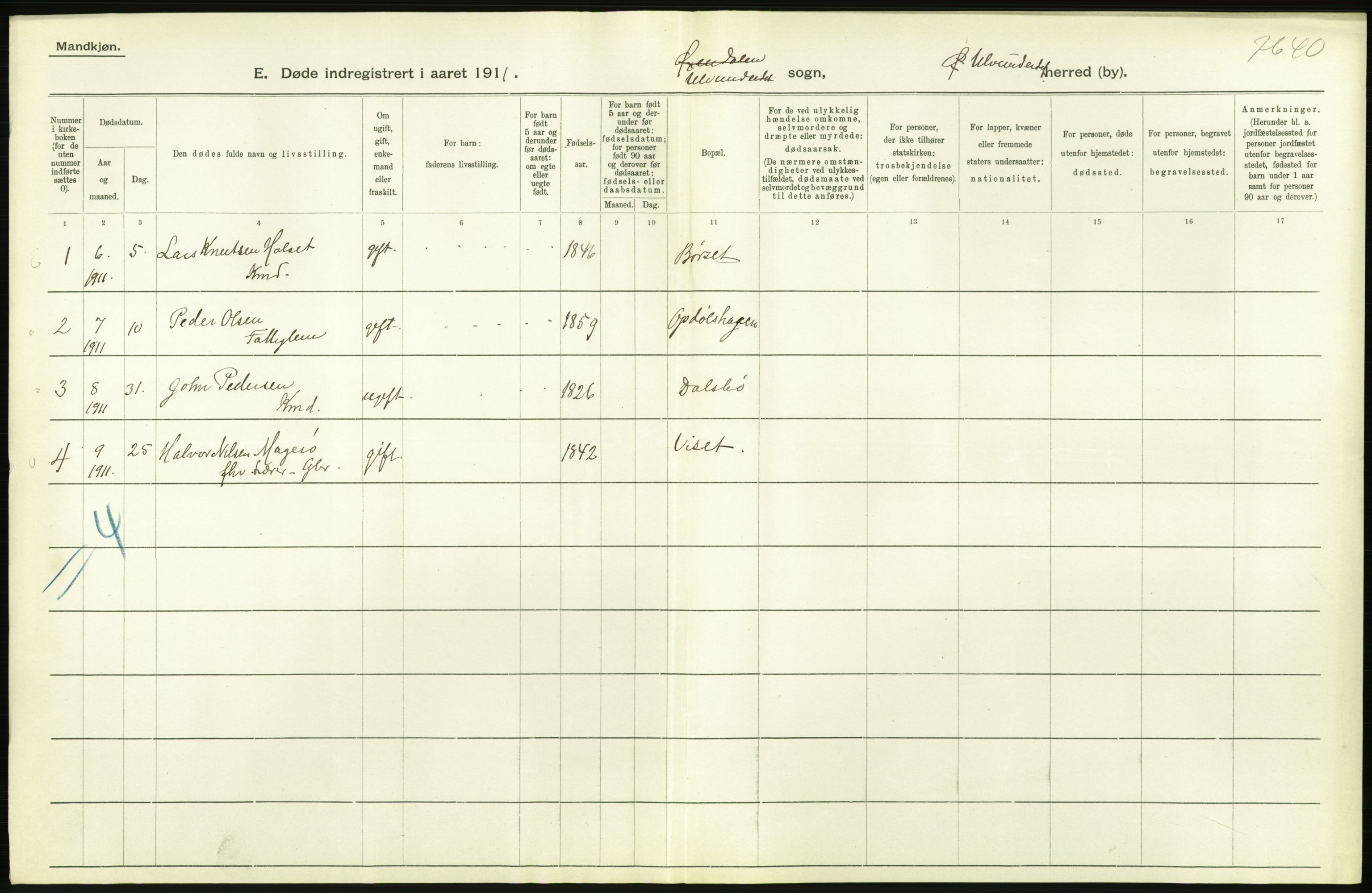 Statistisk sentralbyrå, Sosiodemografiske emner, Befolkning, AV/RA-S-2228/D/Df/Dfb/Dfba/L0038: Romsdals amt:  Døde. Bygder og byer., 1911, p. 38