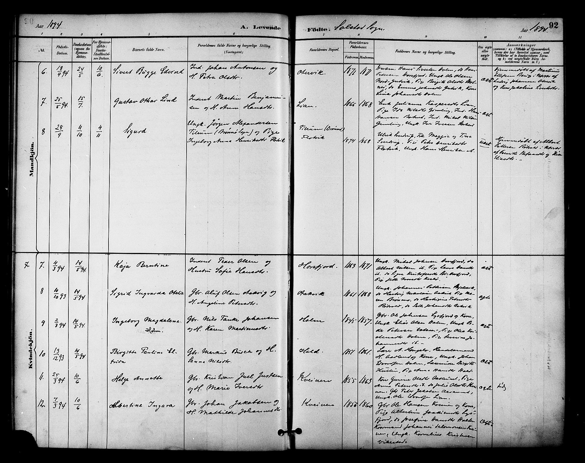 Ministerialprotokoller, klokkerbøker og fødselsregistre - Nordland, AV/SAT-A-1459/810/L0151: Parish register (official) no. 810A10 /2, 1885-1895, p. 92