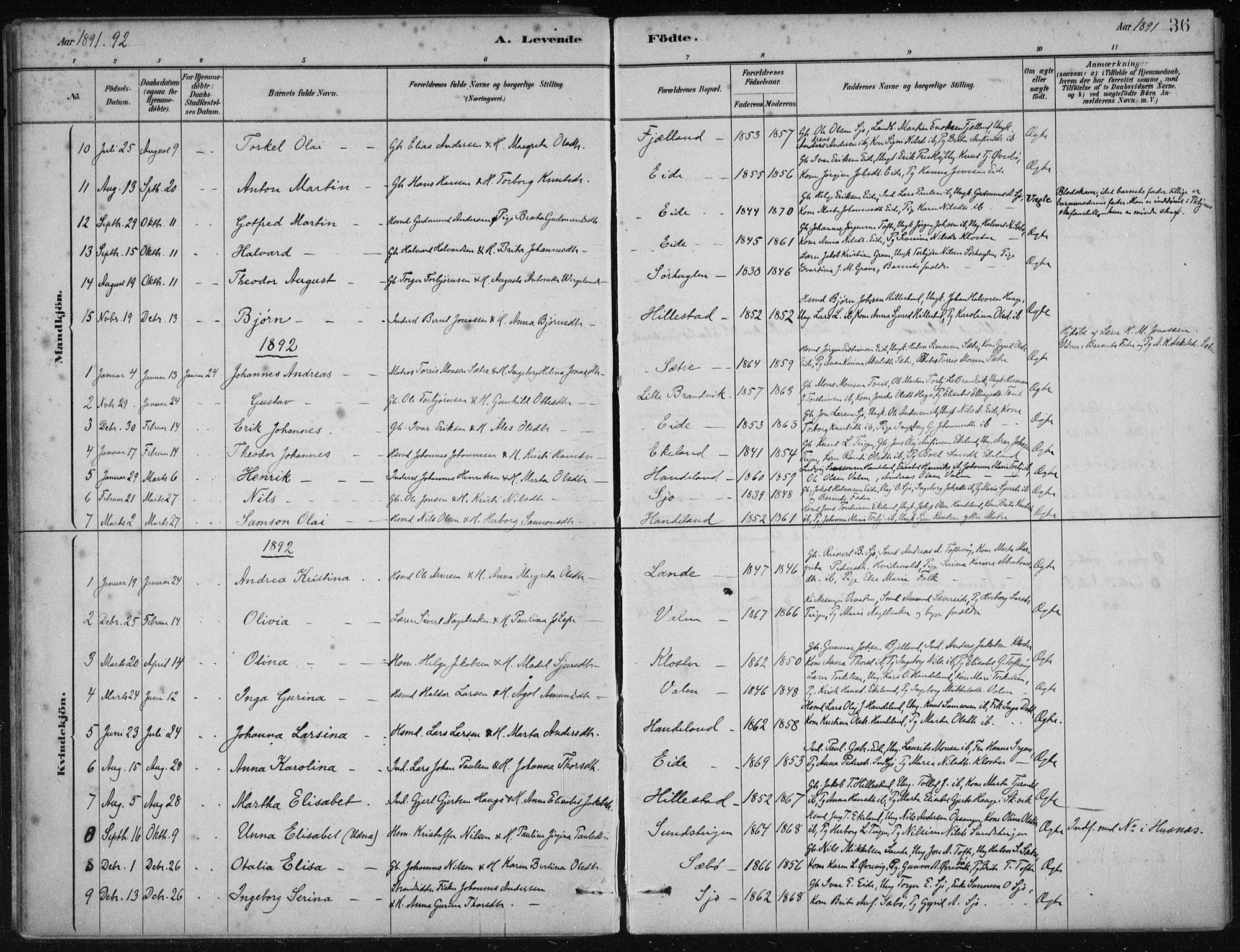 Fjelberg sokneprestembete, SAB/A-75201/H/Haa: Parish register (official) no. C  1, 1879-1918, p. 36