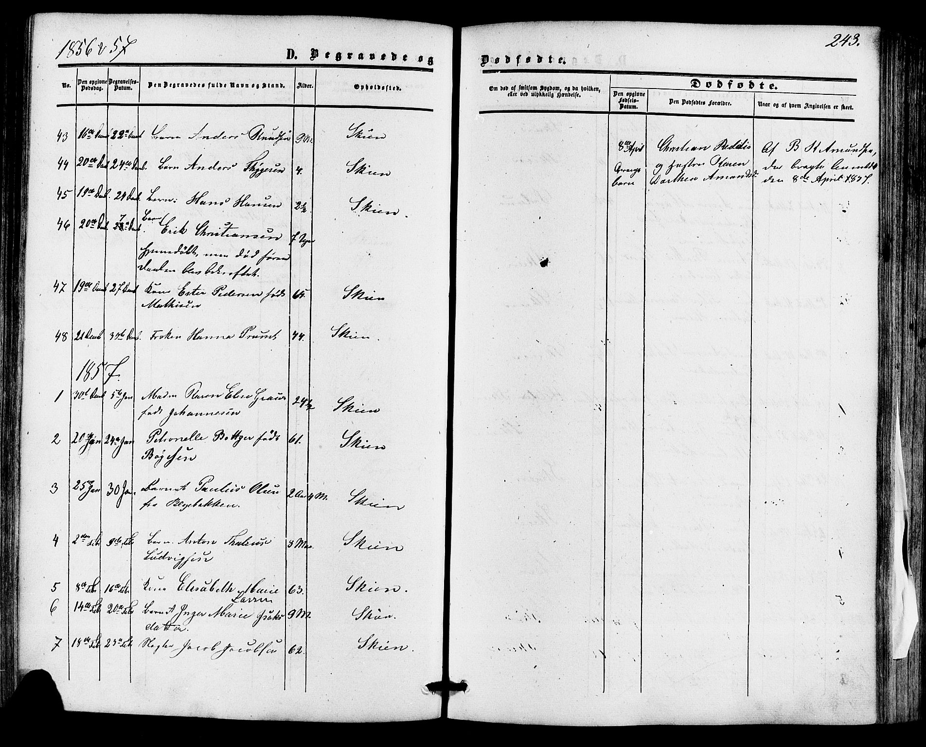 Skien kirkebøker, AV/SAKO-A-302/F/Fa/L0007: Parish register (official) no. 7, 1856-1865, p. 243