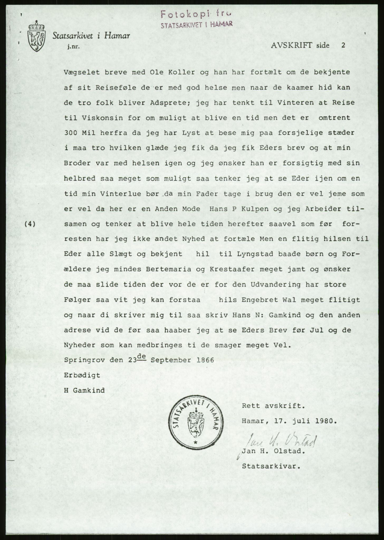 Samlinger til kildeutgivelse, Amerikabrevene, AV/RA-EA-4057/F/L0011: Innlån fra Oppland: Bræin - Knudsen, 1838-1914, p. 399