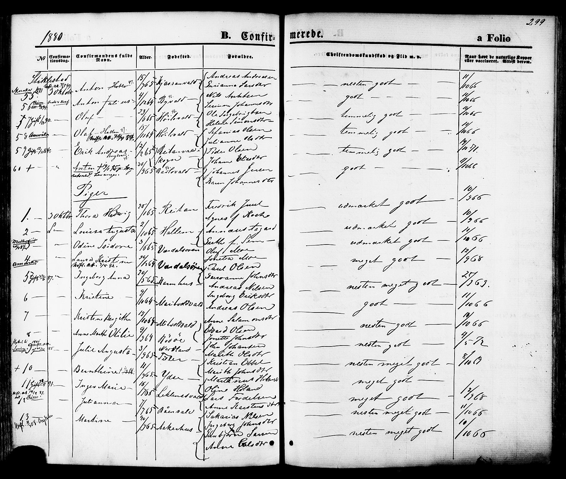 Ministerialprotokoller, klokkerbøker og fødselsregistre - Nord-Trøndelag, AV/SAT-A-1458/723/L0242: Parish register (official) no. 723A11, 1870-1880, p. 299