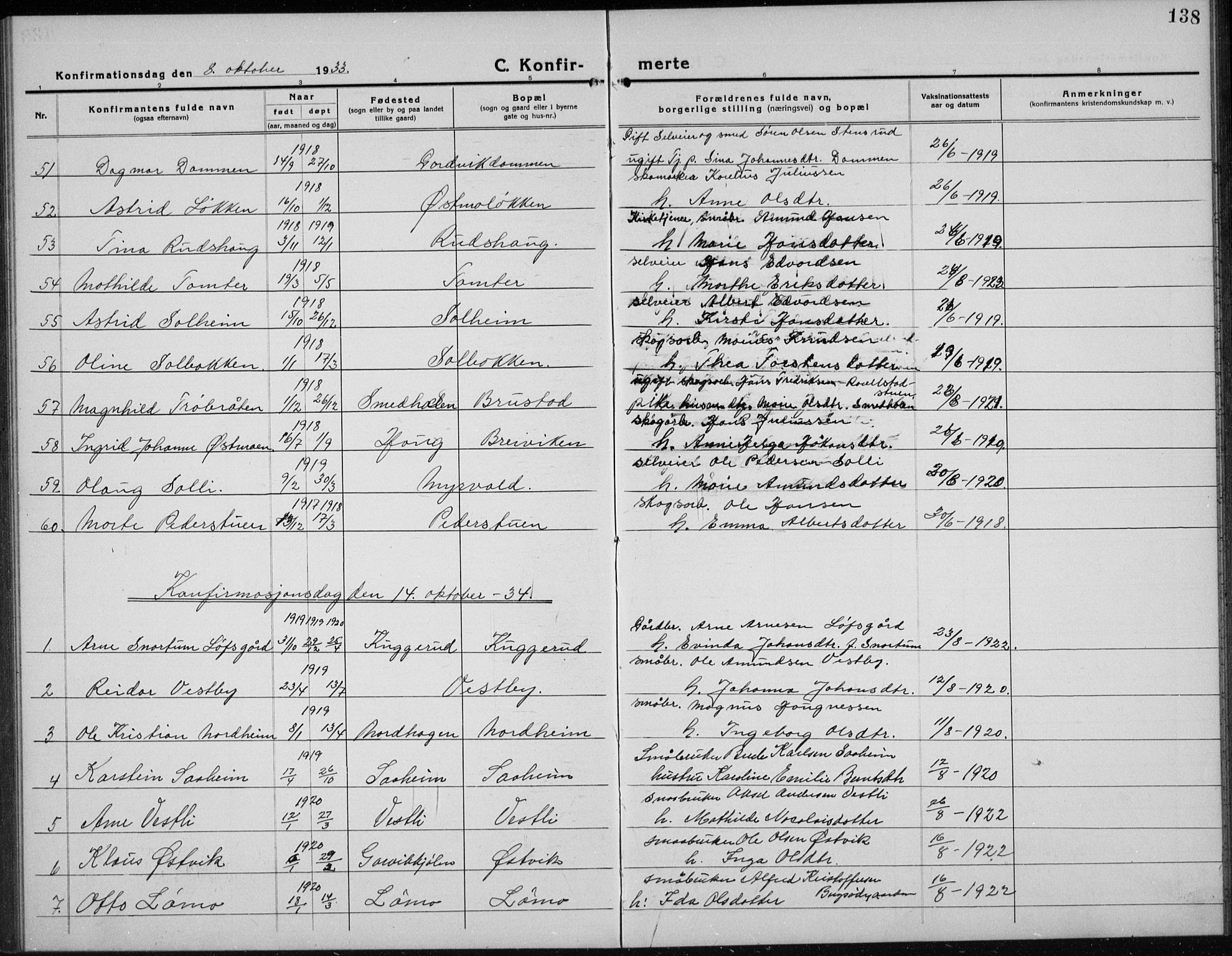 Nord-Odal prestekontor, AV/SAH-PREST-032/H/Ha/Hab/L0004: Parish register (copy) no. 4, 1921-1936, p. 138