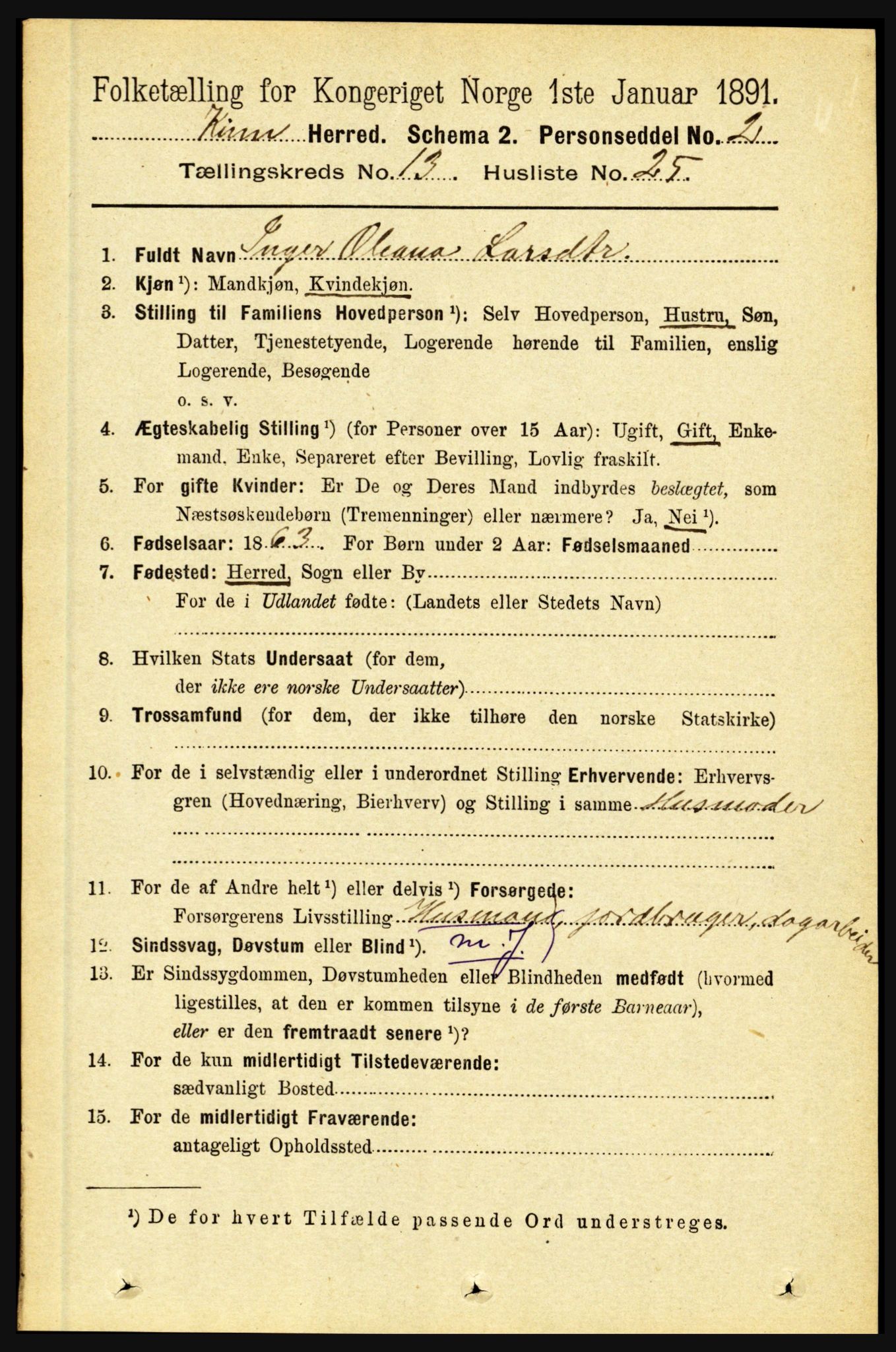 RA, 1891 census for 1437 Kinn, 1891, p. 5234