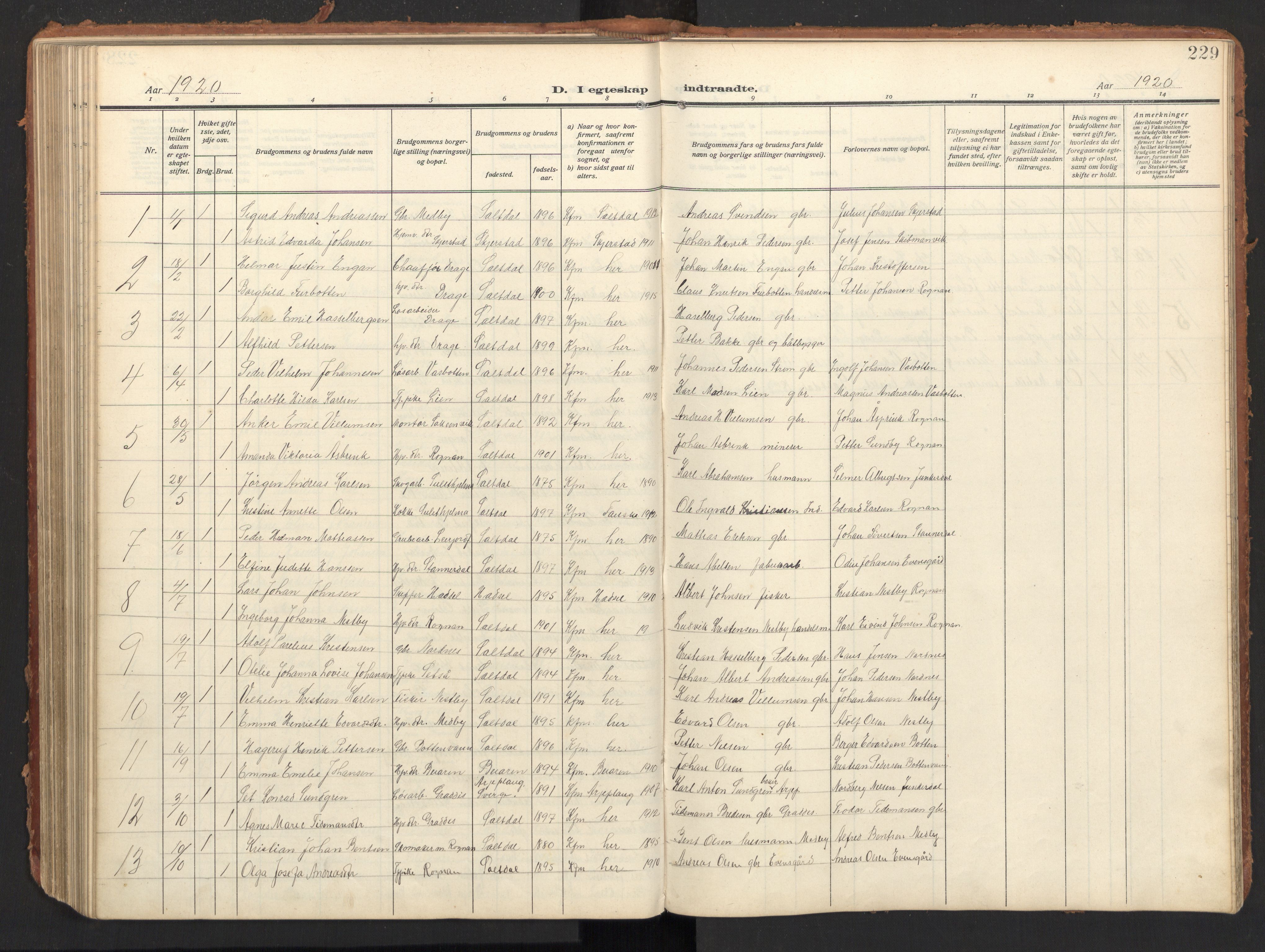 Ministerialprotokoller, klokkerbøker og fødselsregistre - Nordland, AV/SAT-A-1459/847/L0683: Parish register (copy) no. 847C11, 1908-1929, p. 229