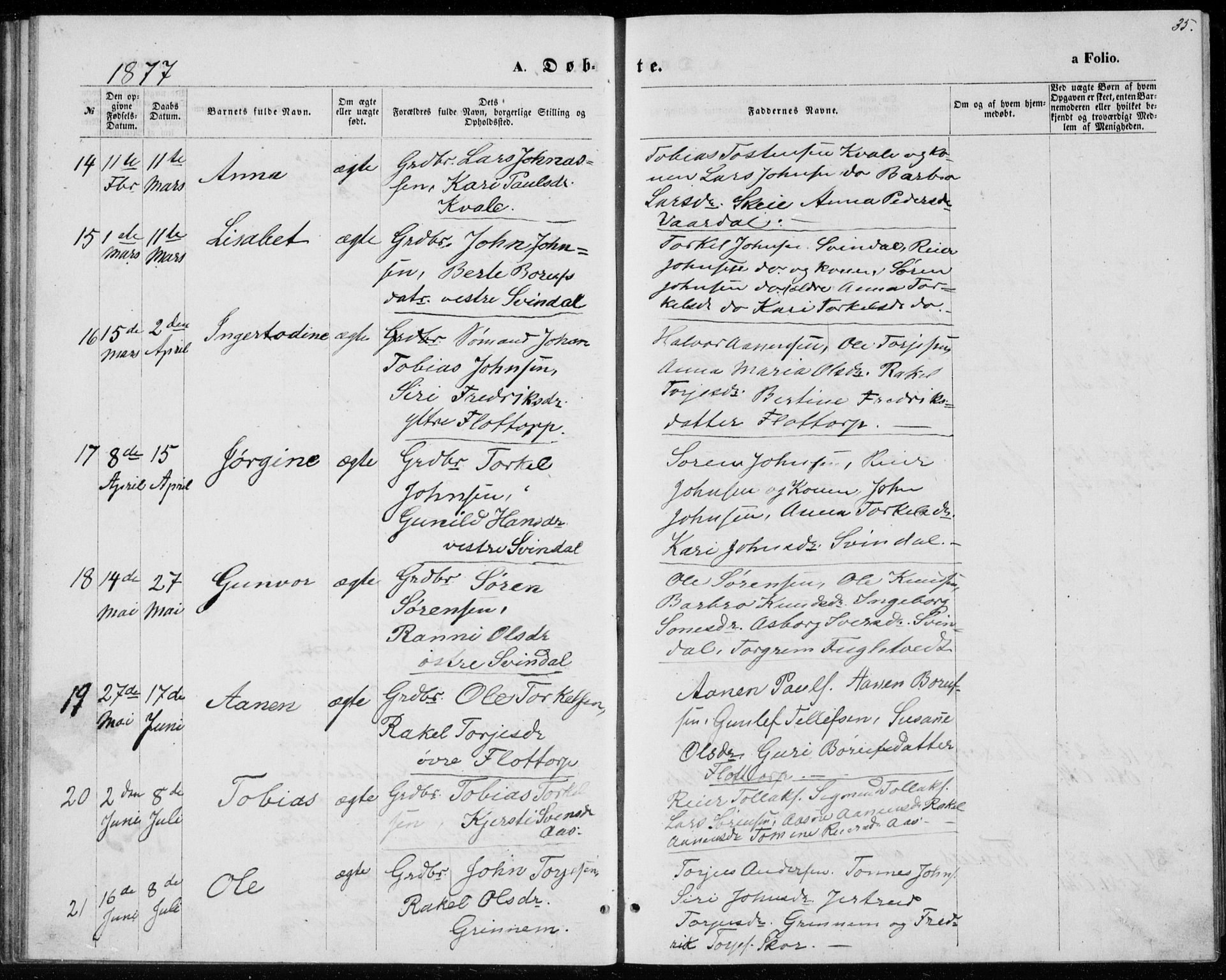 Bjelland sokneprestkontor, AV/SAK-1111-0005/F/Fb/Fbc/L0002: Parish register (copy) no. B 2, 1867-1887, p. 35