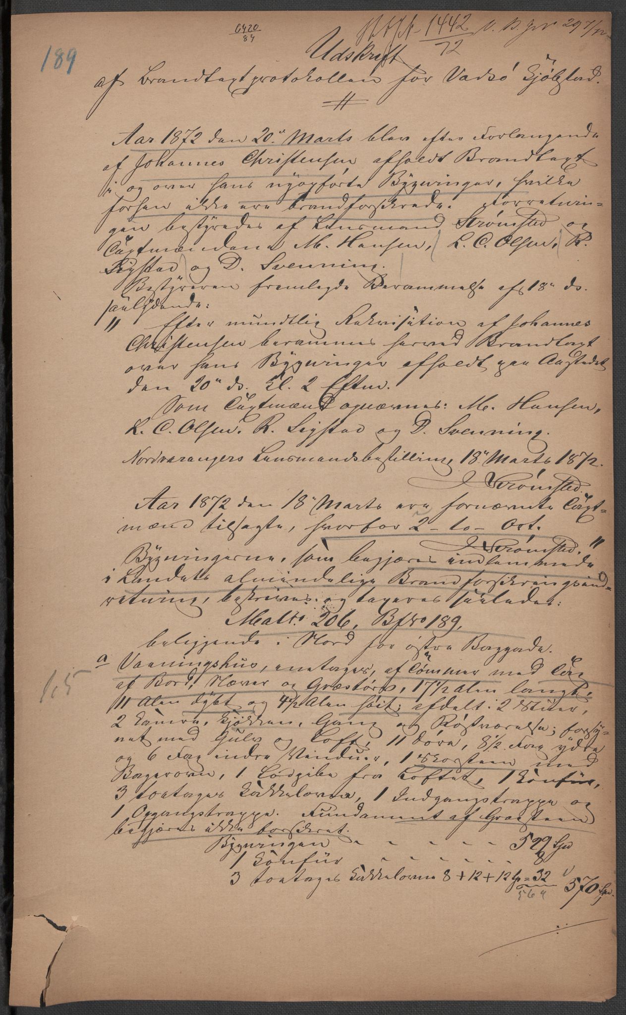Norges Brannkasse, AV/RA-S-1549/E/Eu/L0011: Branntakster for Vadsø by, 1868-1934, p. 225