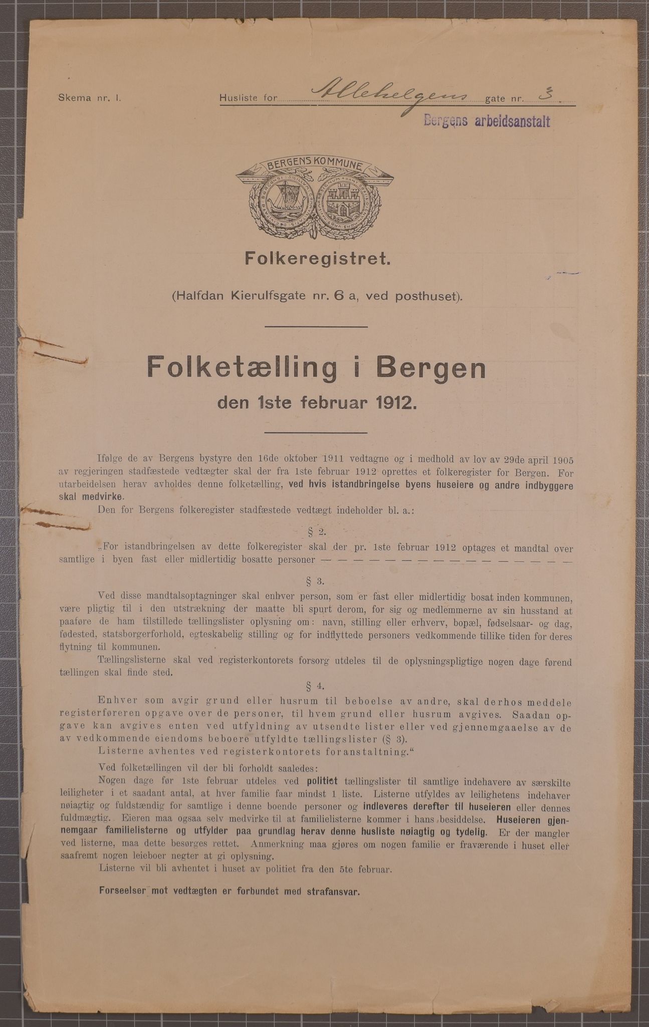 SAB, Municipal Census 1912 for Bergen, 1912, p. 1371