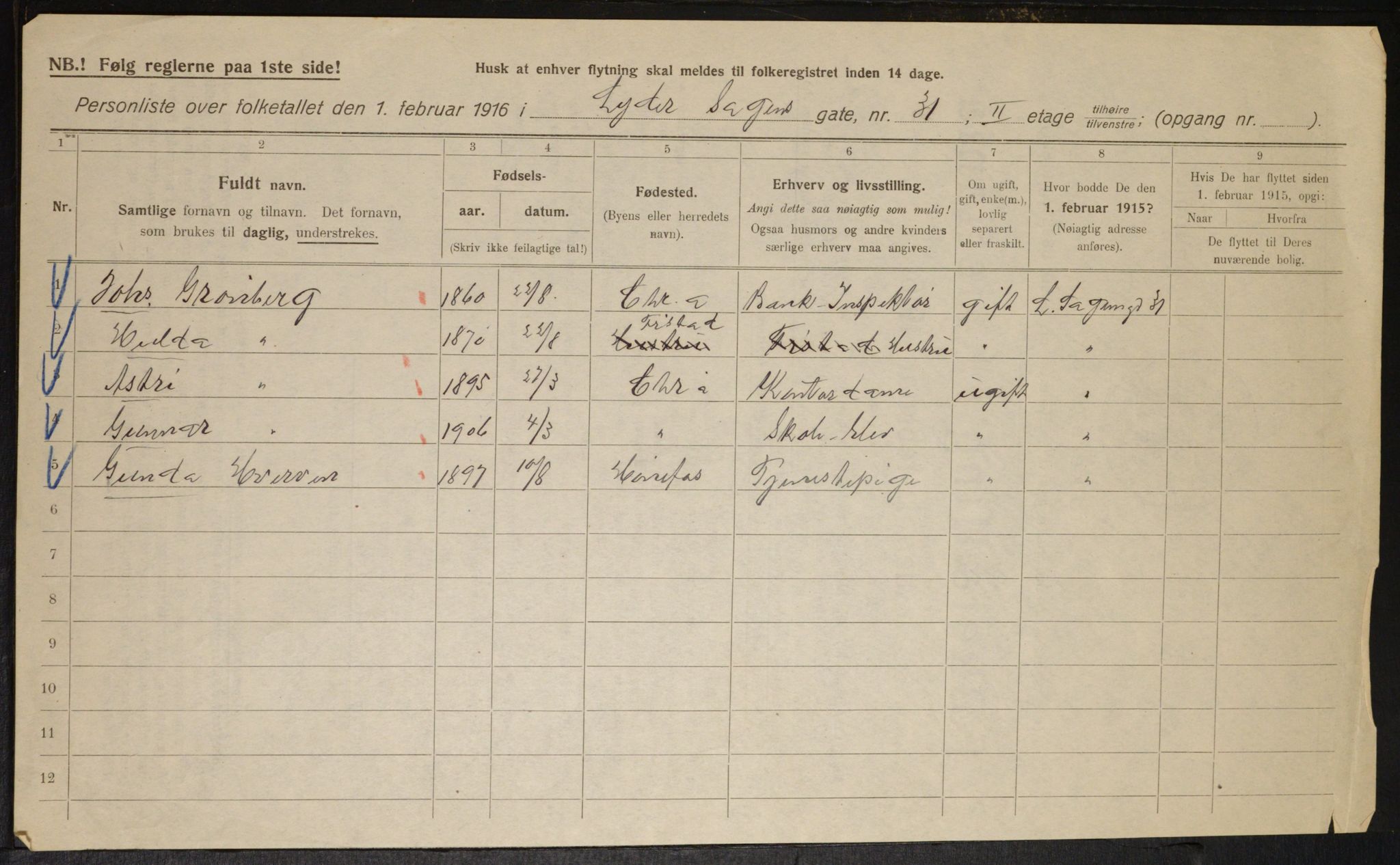 OBA, Municipal Census 1916 for Kristiania, 1916, p. 59867