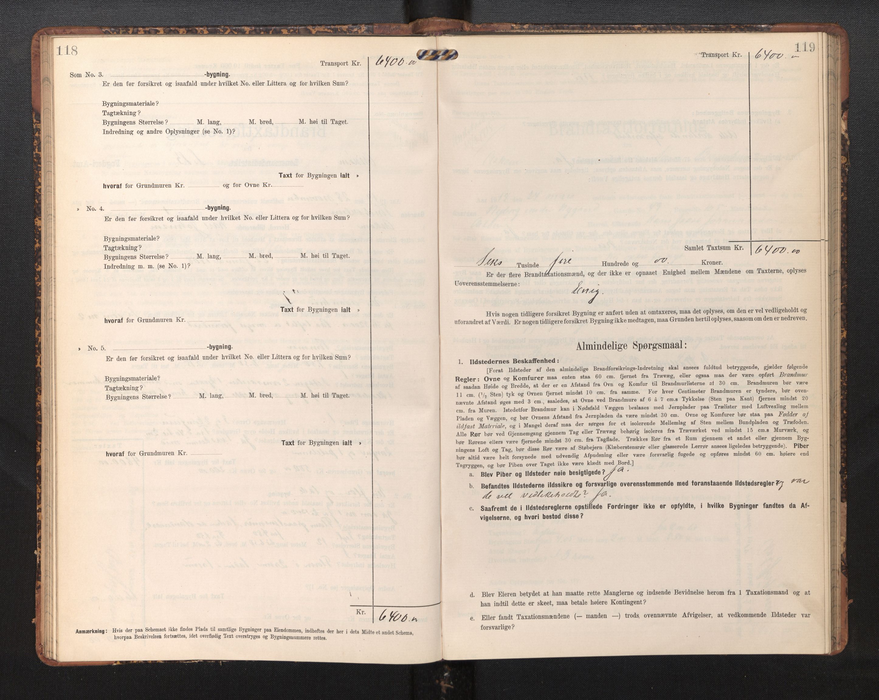 Lensmannen i Askøy, AV/SAB-A-31001/0012/L0006: Branntakstprotokoll, skjematakst, Laksevåg, 1907-1917, p. 118-119