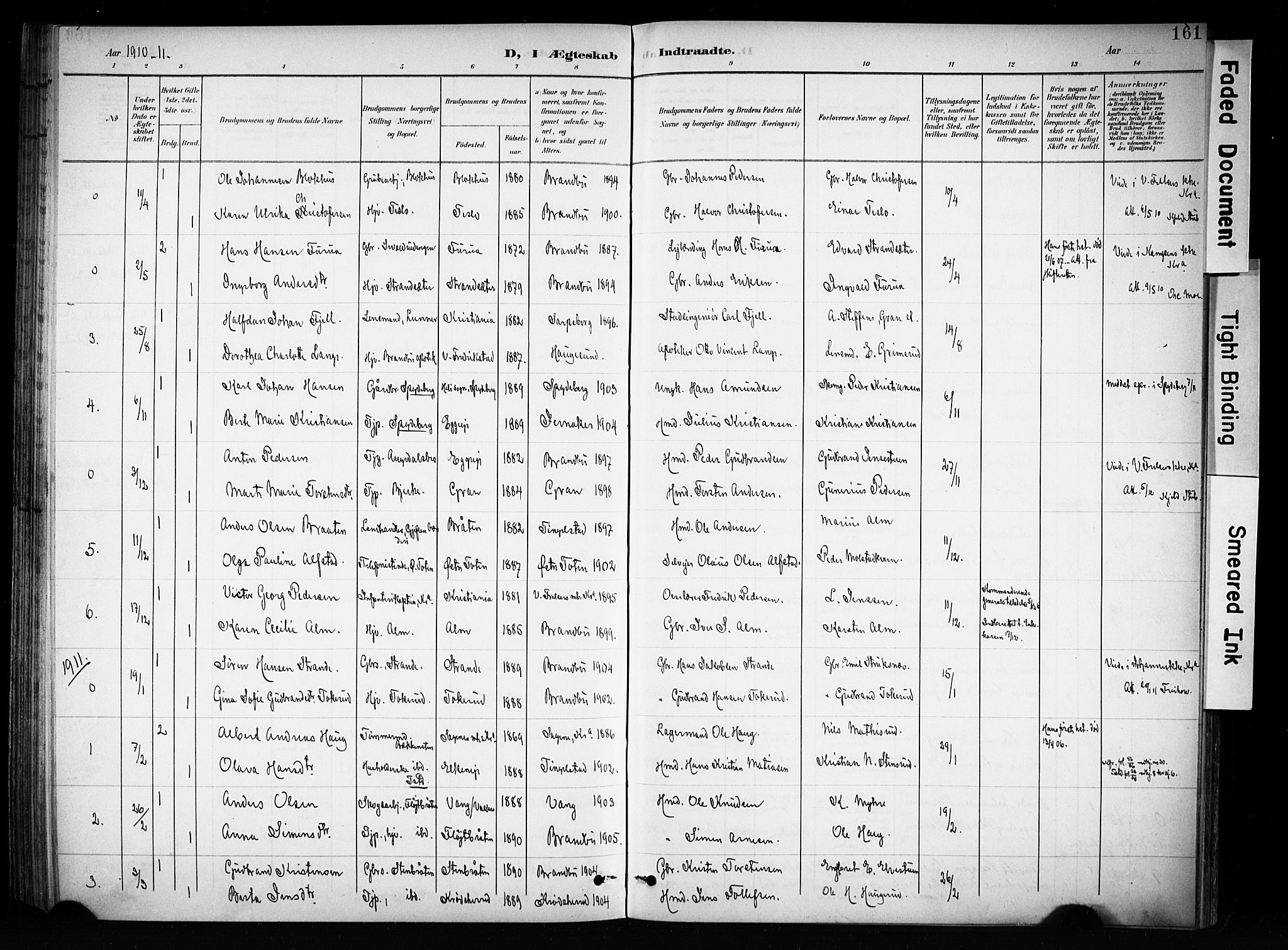 Brandbu prestekontor, SAH/PREST-114/H/Ha/Haa/L0001: Parish register (official) no. 1, 1900-1912, p. 161