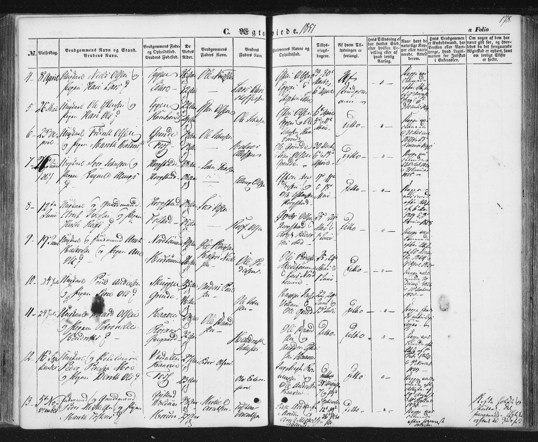 Ministerialprotokoller, klokkerbøker og fødselsregistre - Sør-Trøndelag, SAT/A-1456/692/L1103: Parish register (official) no. 692A03, 1849-1870, p. 178