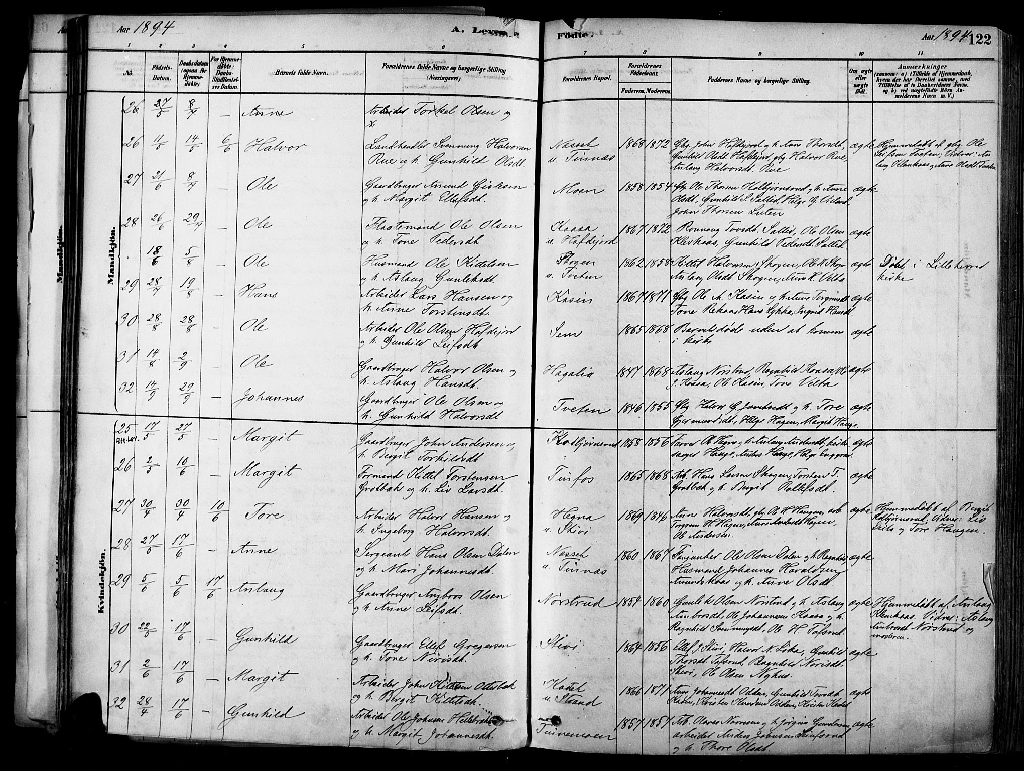 Heddal kirkebøker, AV/SAKO-A-268/F/Fa/L0008: Parish register (official) no. I 8, 1878-1903, p. 122