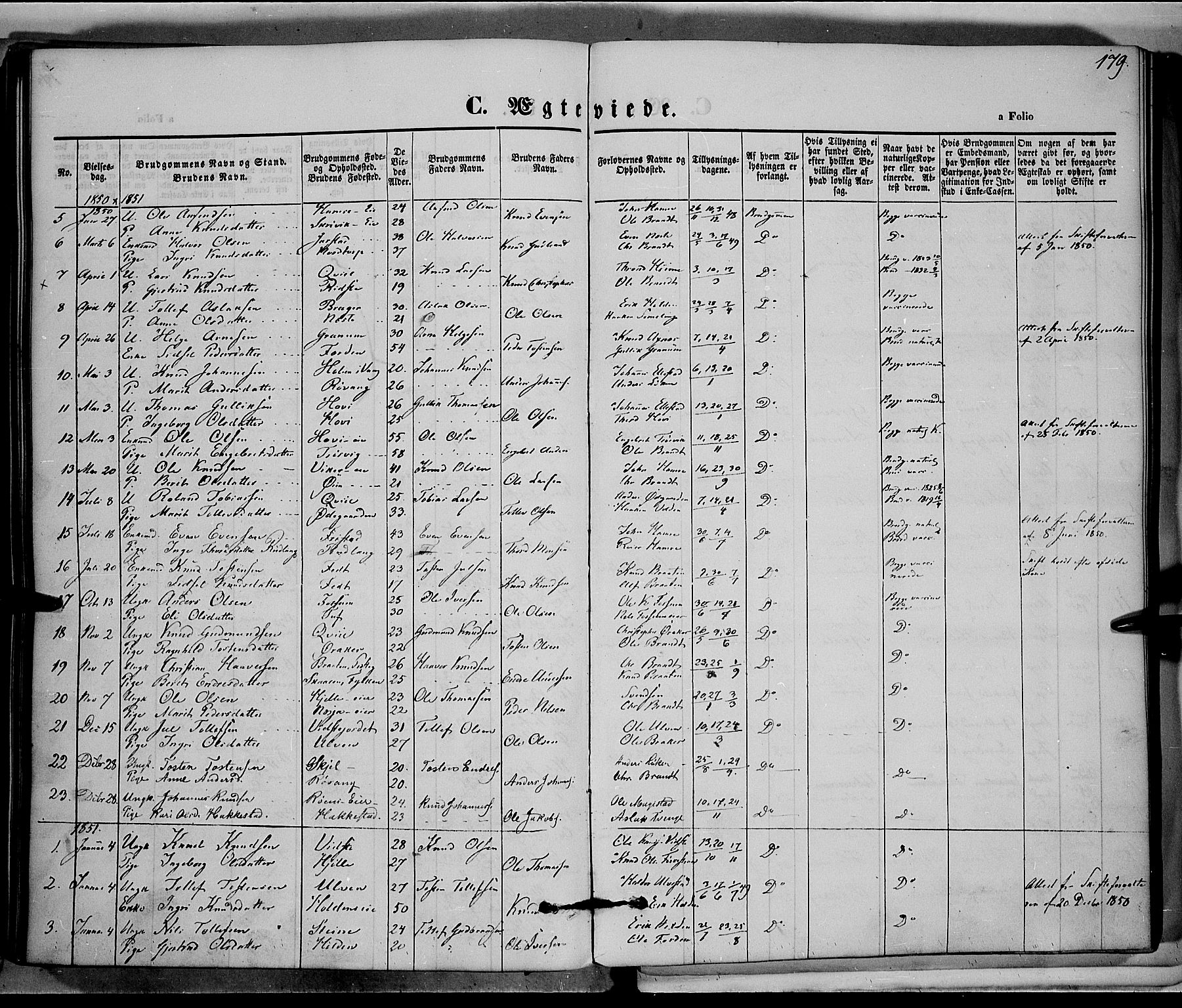 Vestre Slidre prestekontor, AV/SAH-PREST-136/H/Ha/Haa/L0001: Parish register (official) no. 1, 1844-1855, p. 179