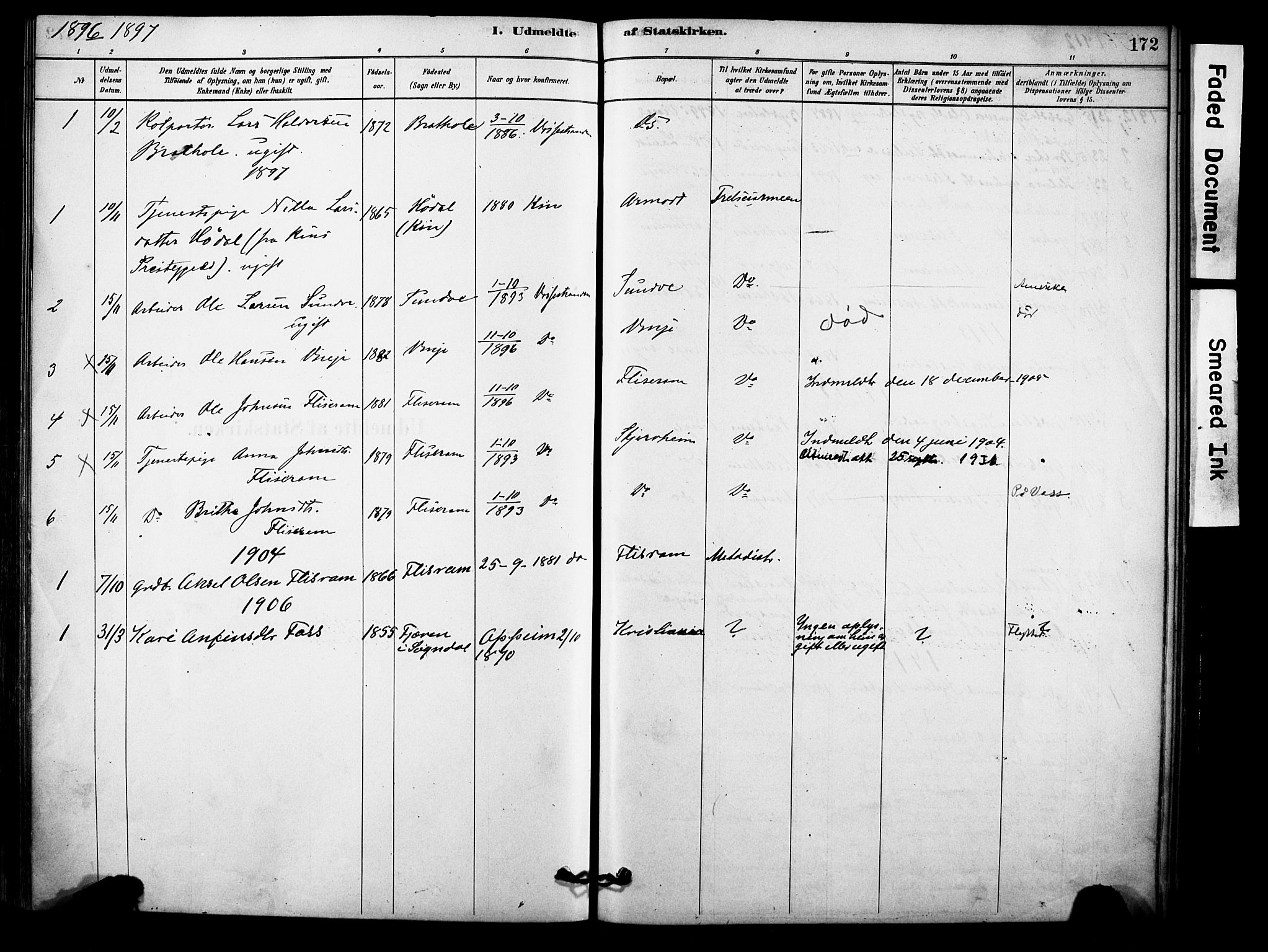 Vossestrand Sokneprestembete, AV/SAB-A-79101/H/Haa: Parish register (official) no. C 1, 1878-1903, p. 172