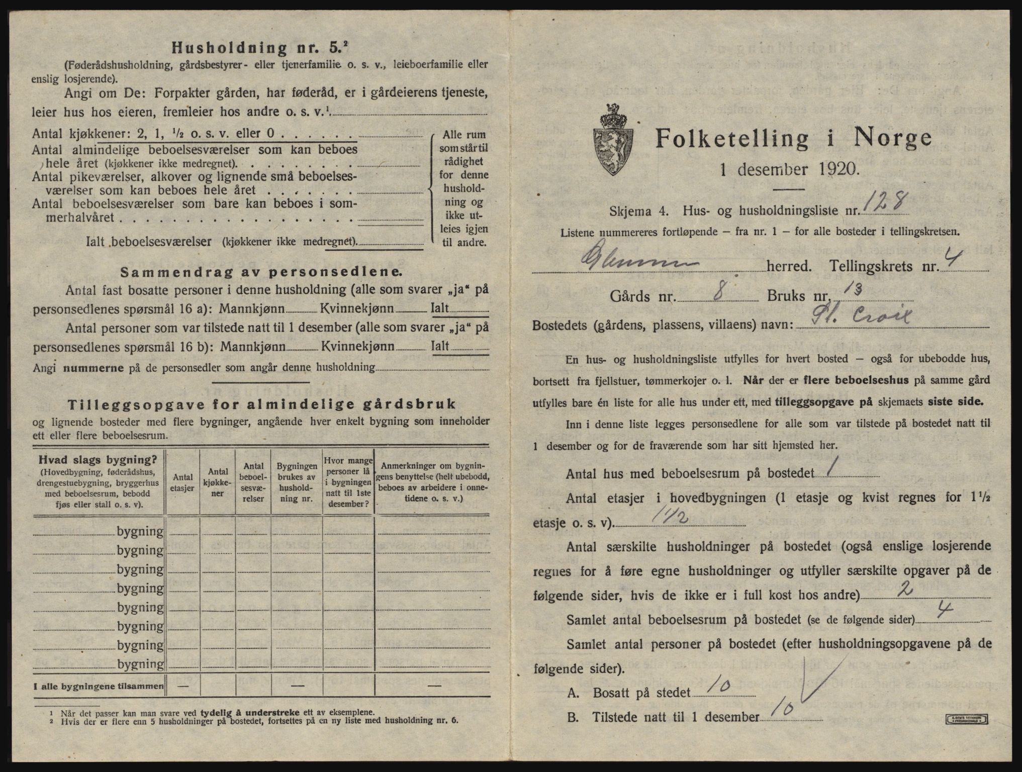 SAO, 1920 census for Glemmen, 1920, p. 883