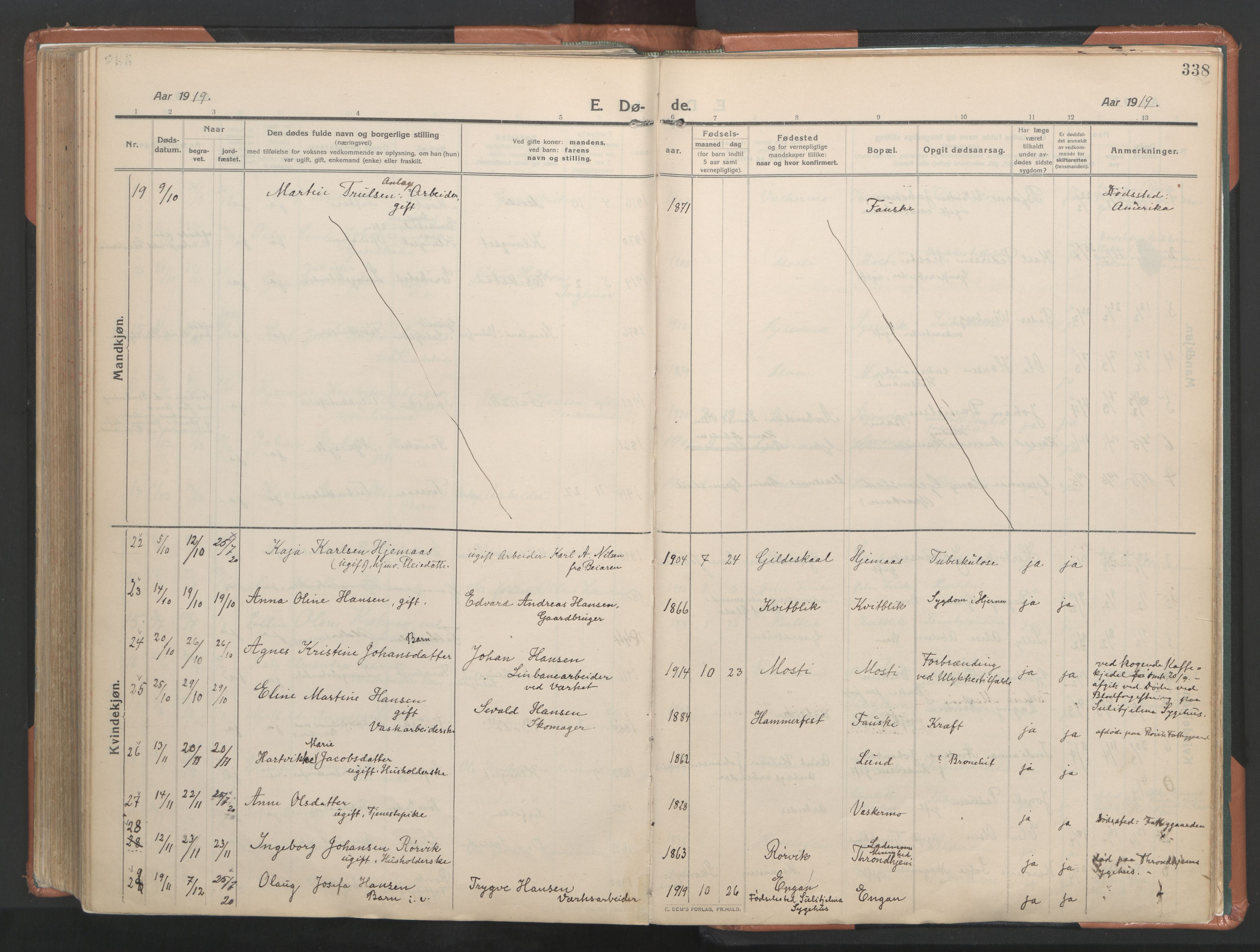 Ministerialprotokoller, klokkerbøker og fødselsregistre - Nordland, AV/SAT-A-1459/849/L0698: Parish register (official) no. 849A09, 1911-1924, p. 338