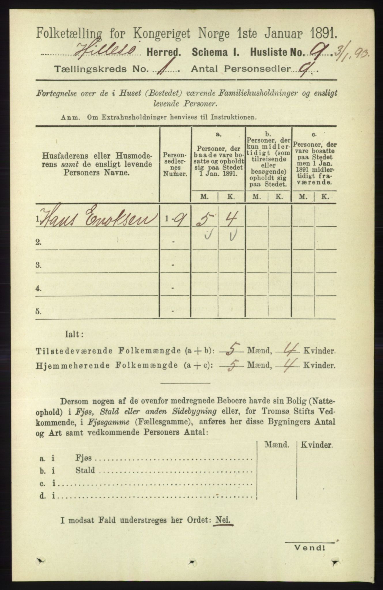 RA, 1891 census for 1930 Hillesøy, 1891, p. 22