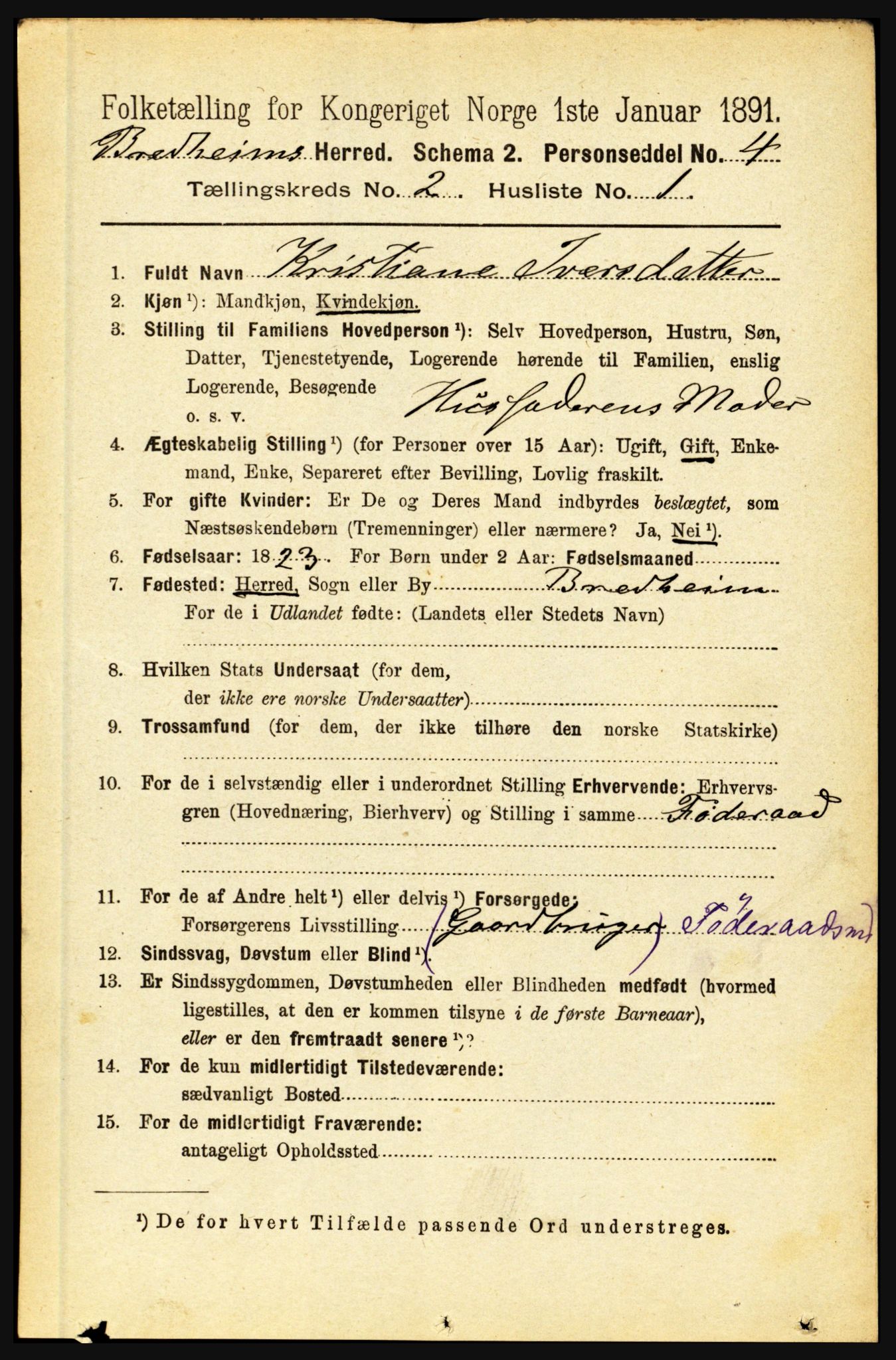 RA, 1891 census for 1446 Breim, 1891, p. 374