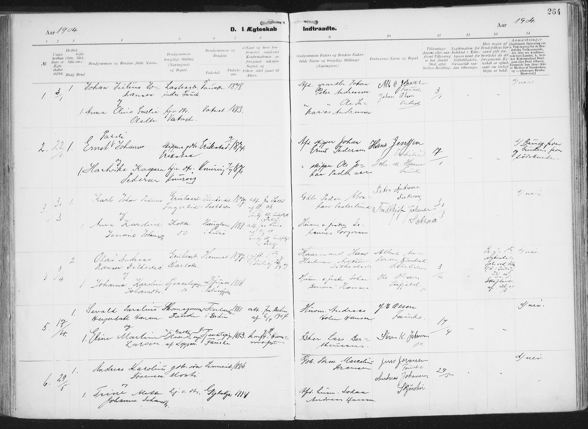 Ministerialprotokoller, klokkerbøker og fødselsregistre - Nordland, AV/SAT-A-1459/849/L0696: Parish register (official) no. 849A08, 1898-1910, p. 264