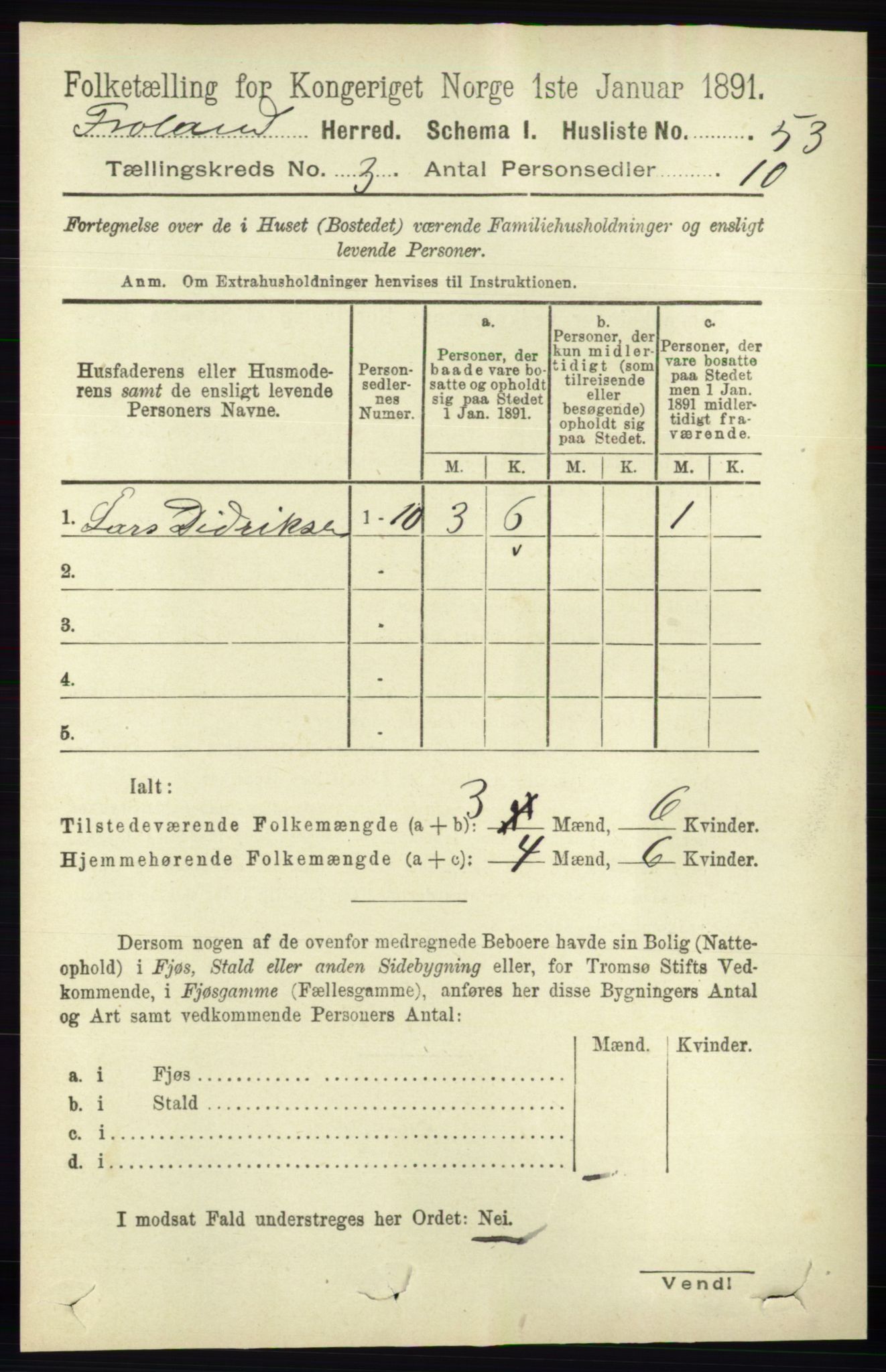 RA, 1891 census for 0919 Froland, 1891, p. 1011