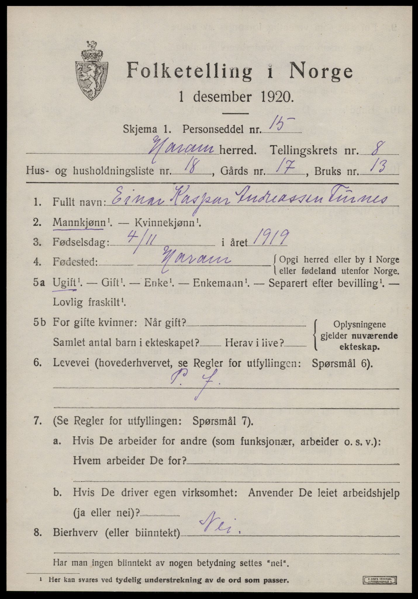 SAT, 1920 census for Haram, 1920, p. 4771