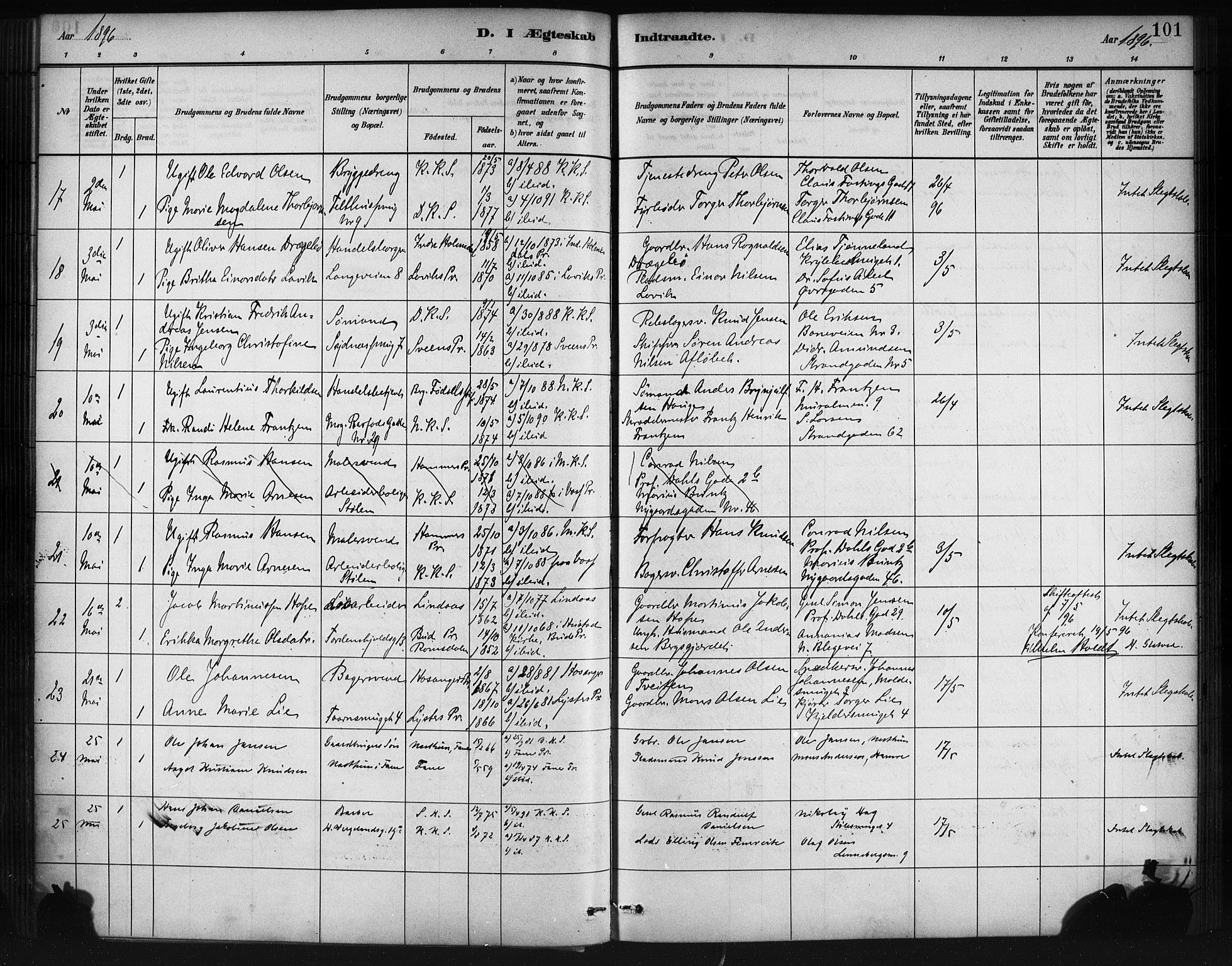 Korskirken sokneprestembete, SAB/A-76101/H/Haa/L0037: Parish register (official) no. D 4, 1883-1904, p. 101