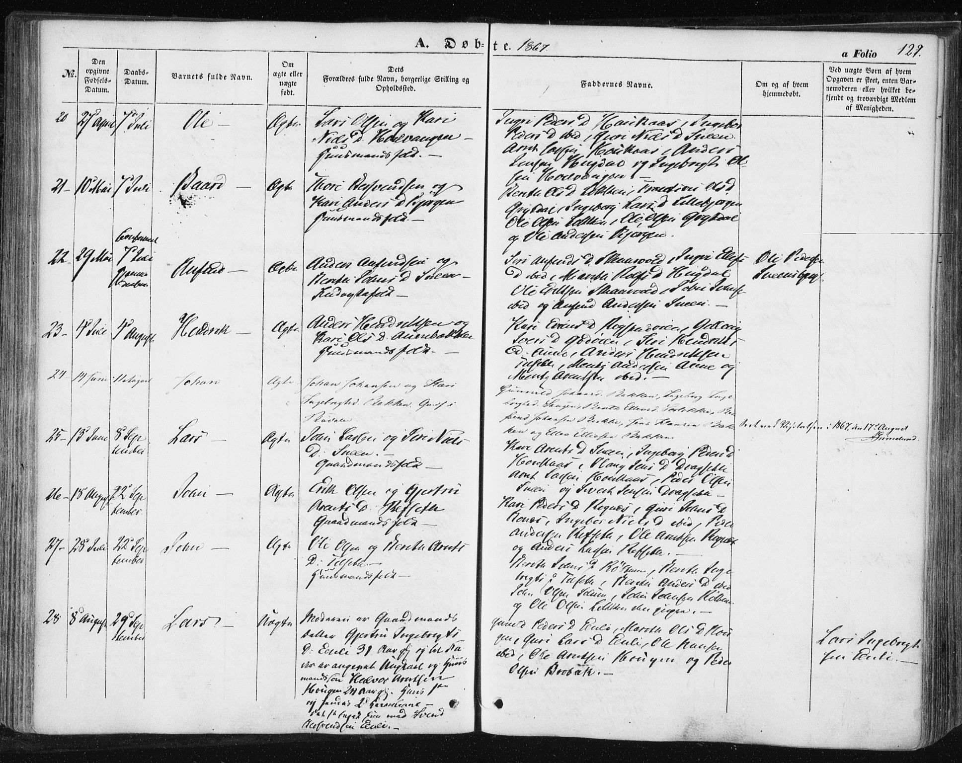 Ministerialprotokoller, klokkerbøker og fødselsregistre - Sør-Trøndelag, SAT/A-1456/687/L1000: Parish register (official) no. 687A06, 1848-1869, p. 121